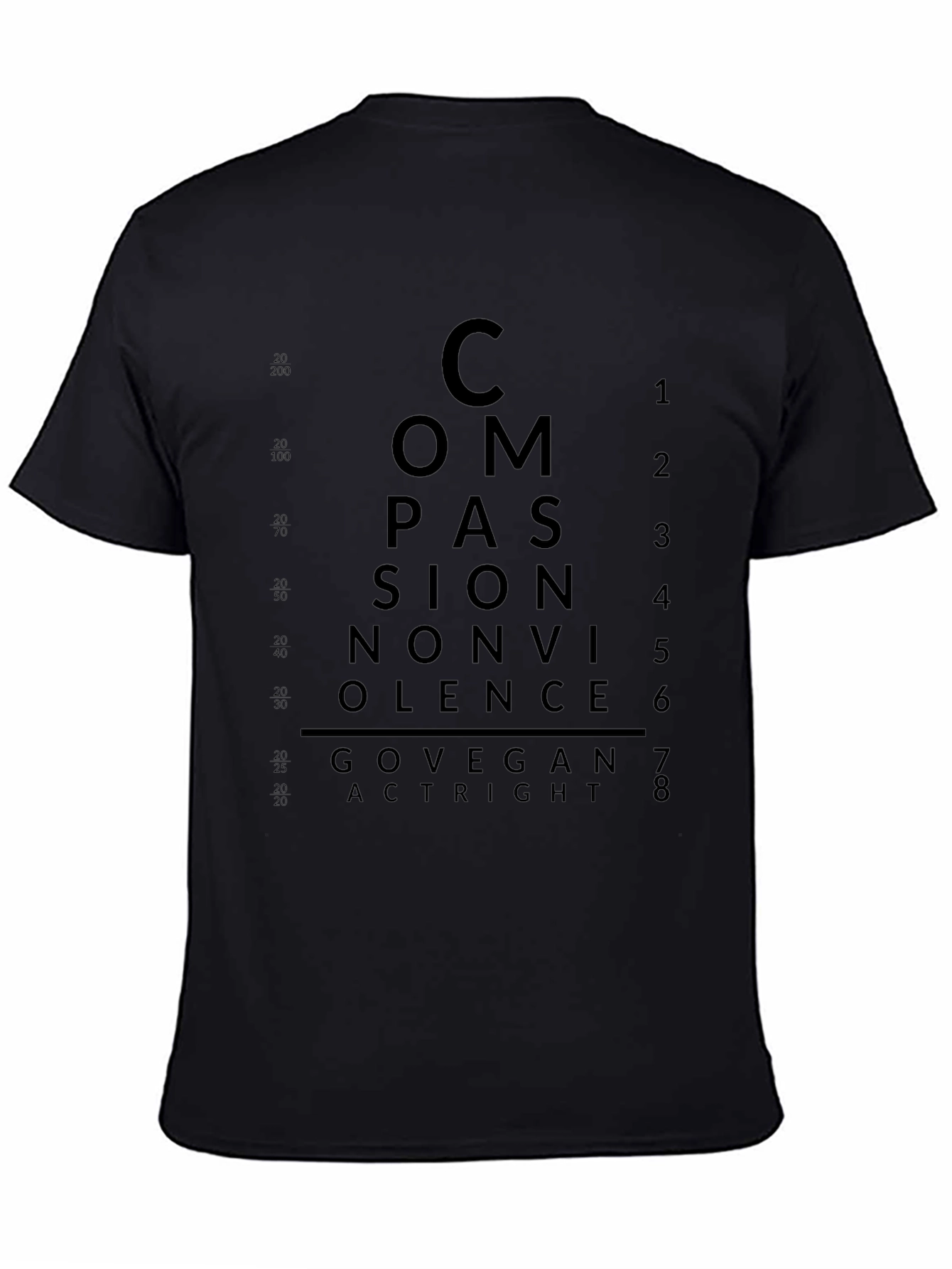 Compassion Vegan T-Shirt - Eye Chart Design - 4