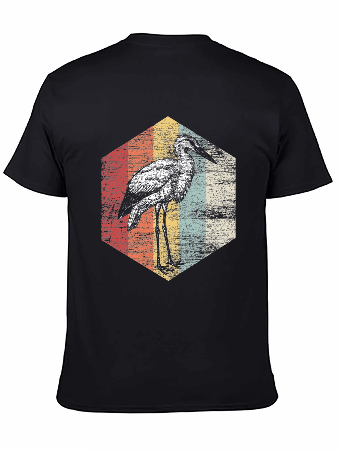 Black Retro Heron T-Shirt - Vintage Bird Graphic Tee view 4