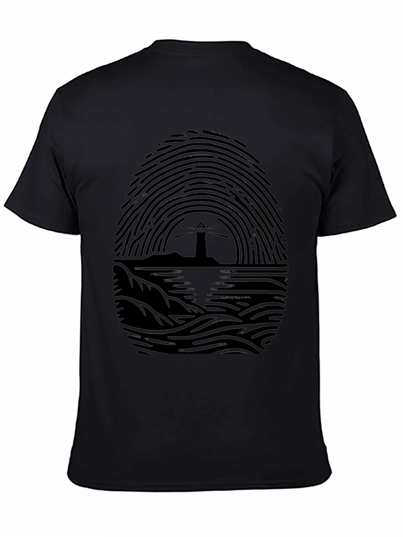 Black Lighthouse Fingerprint Graphic Tee - Black view 4