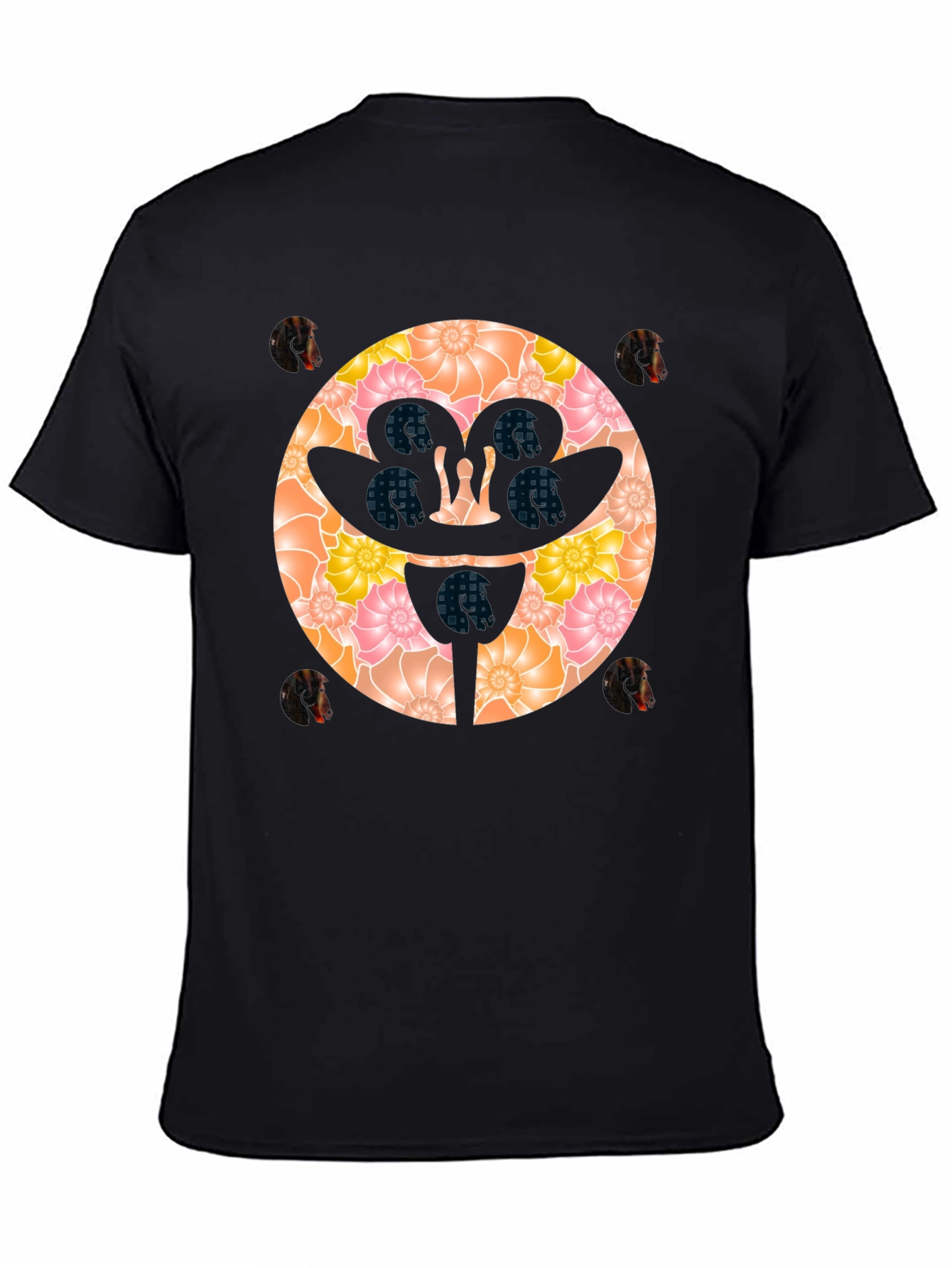 Black Floral Face Graphic Black T-Shirt view 4