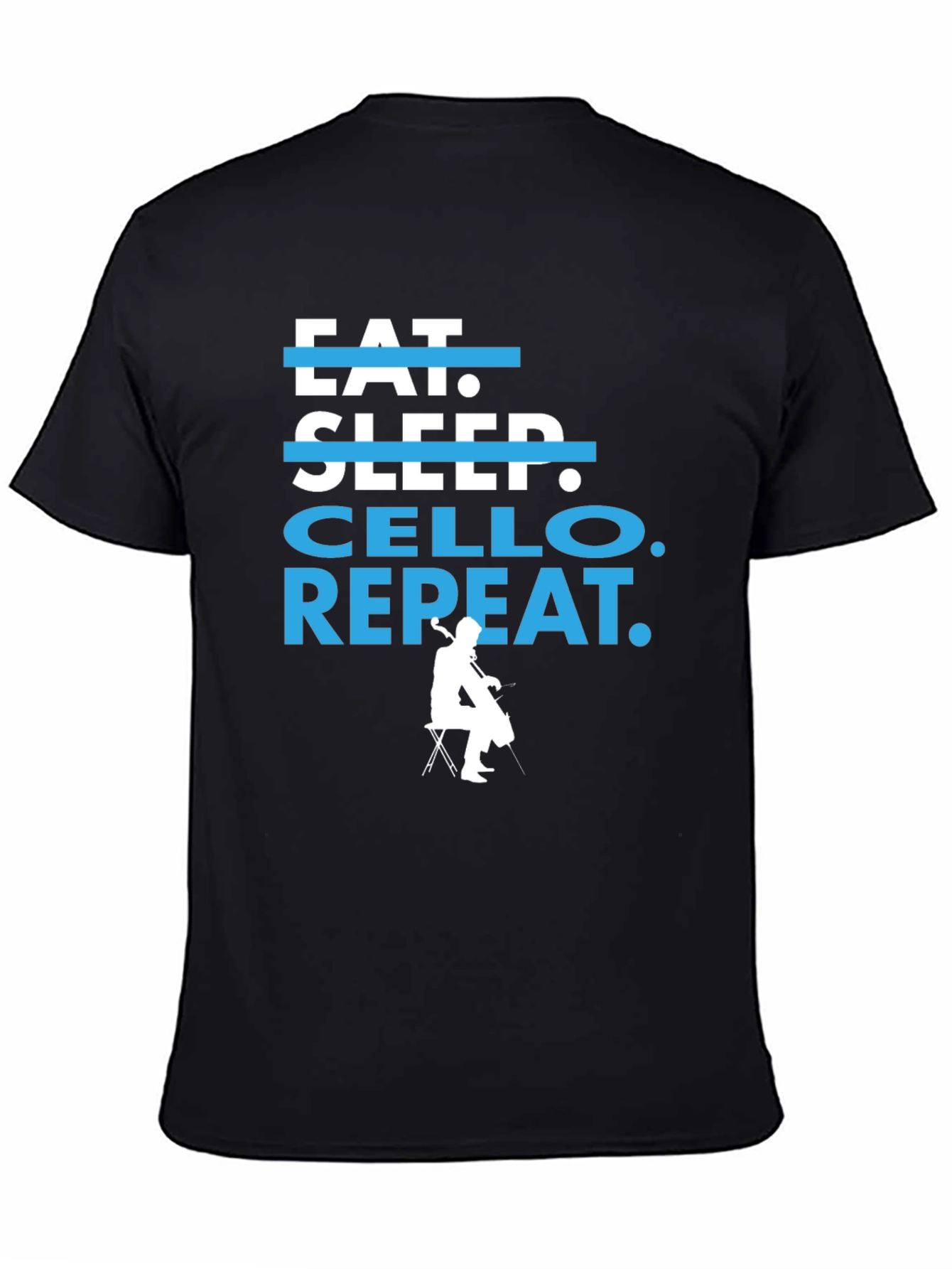 Black Eat Sleep Cello Repeat T-Shirt - Musician's Tee view 4