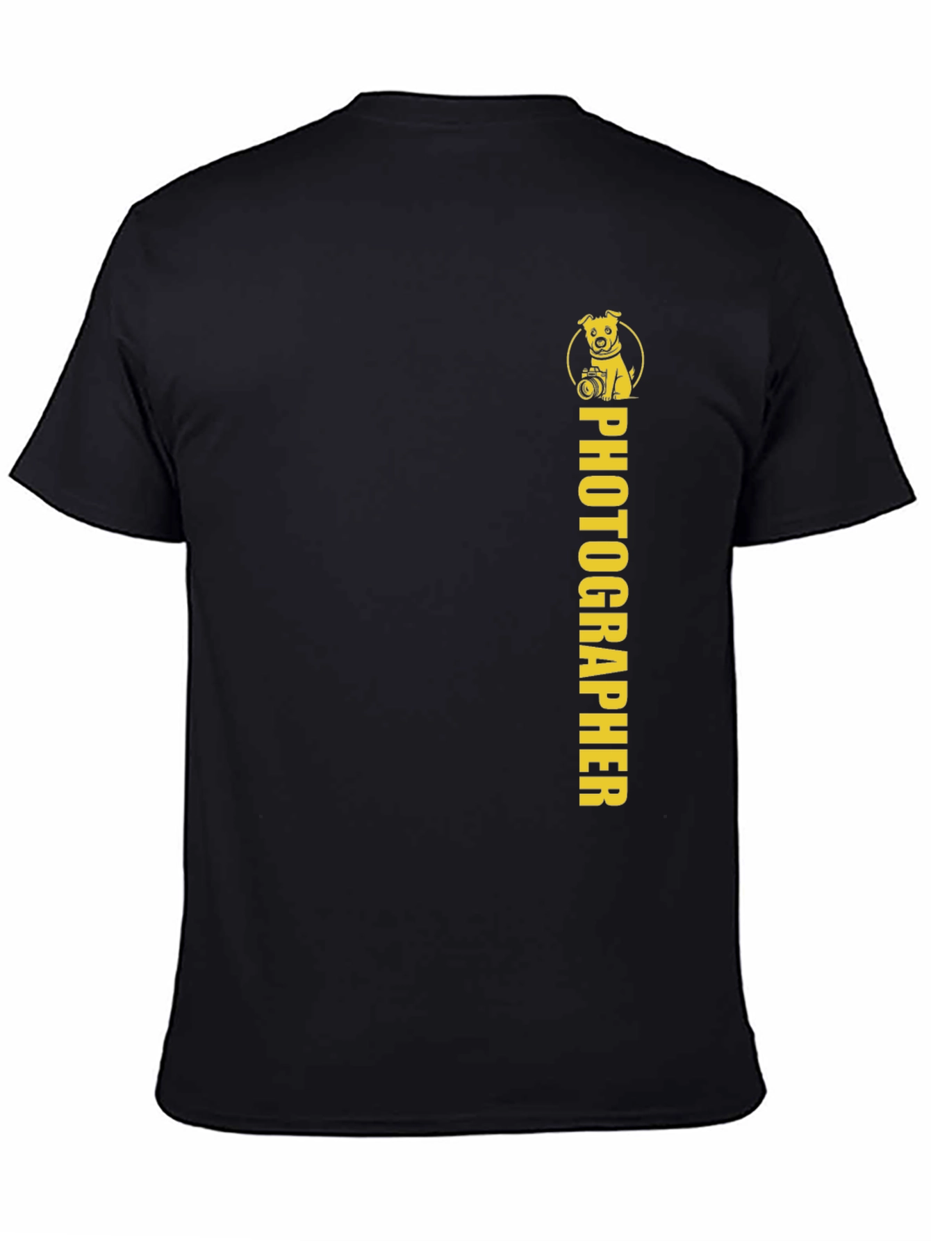 Black Photographer Dog Graphic Tee - Black Cotton T-Shirt view 4