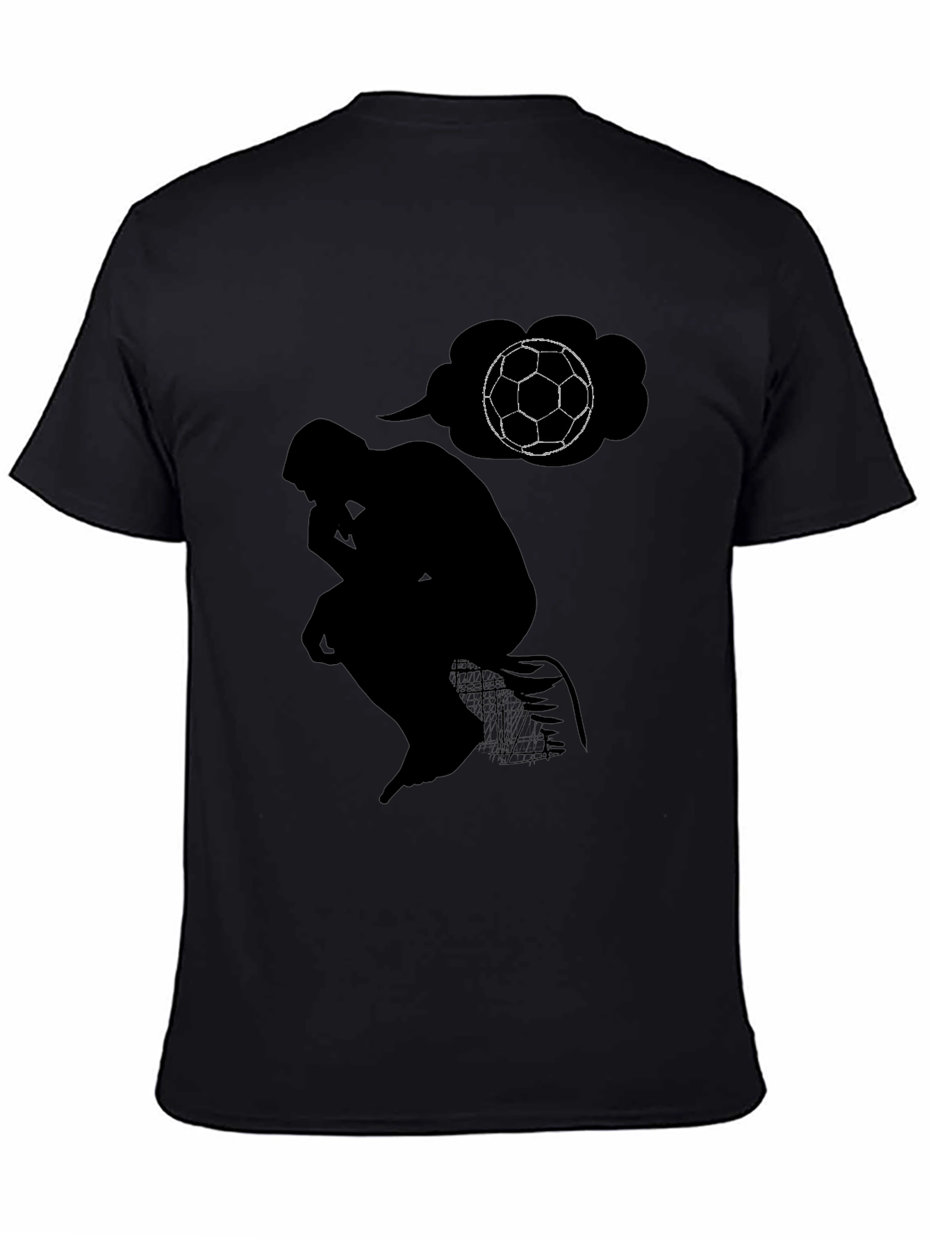 Black The Thinker Soccer T-Shirt - Black Cotton Tee view 4