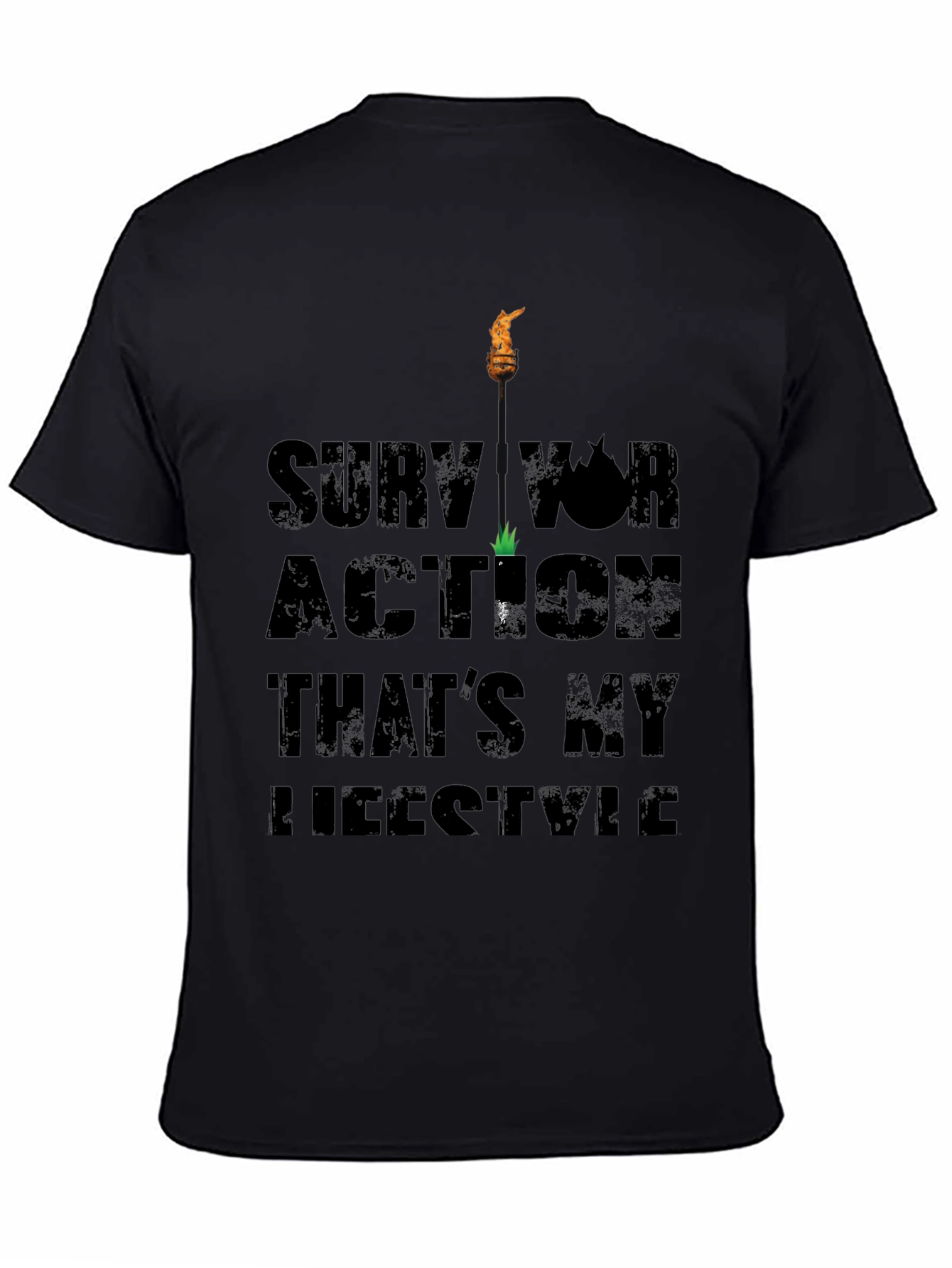 Black Survivor Action Lifestyle Graphic Print Black T-Shirt view 4