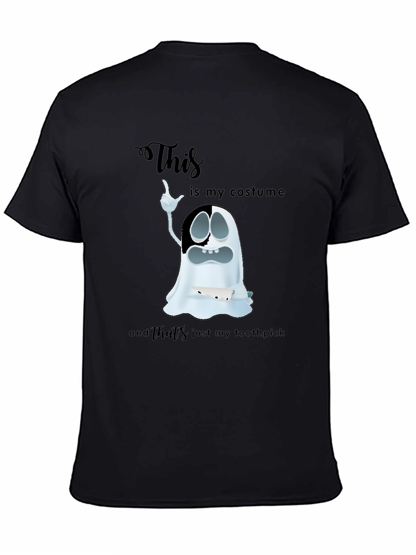 Black Humorous Ghost Costume Graphic T-Shirt view 4