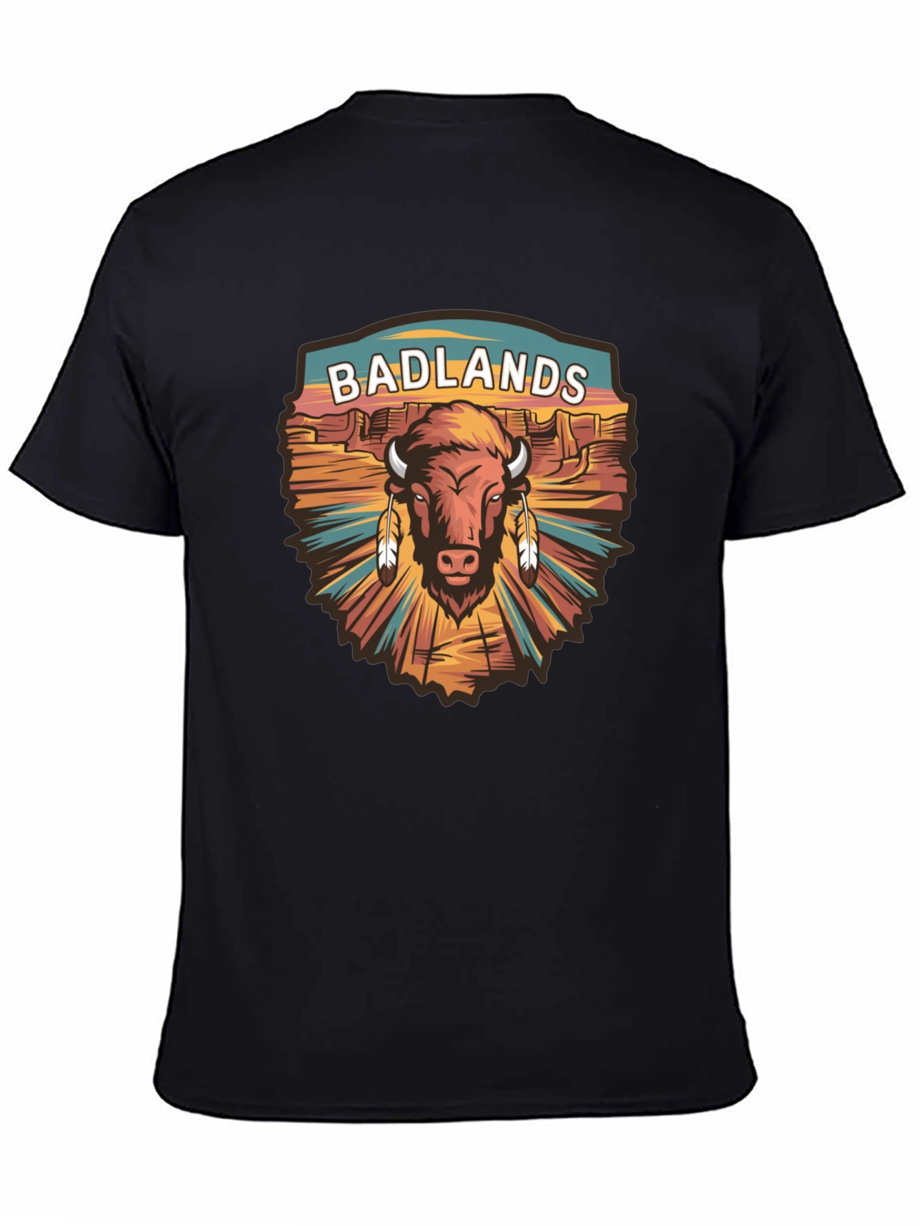 Black Badlands Bison Graphic Tee - Black Cotton T-Shirt view 4