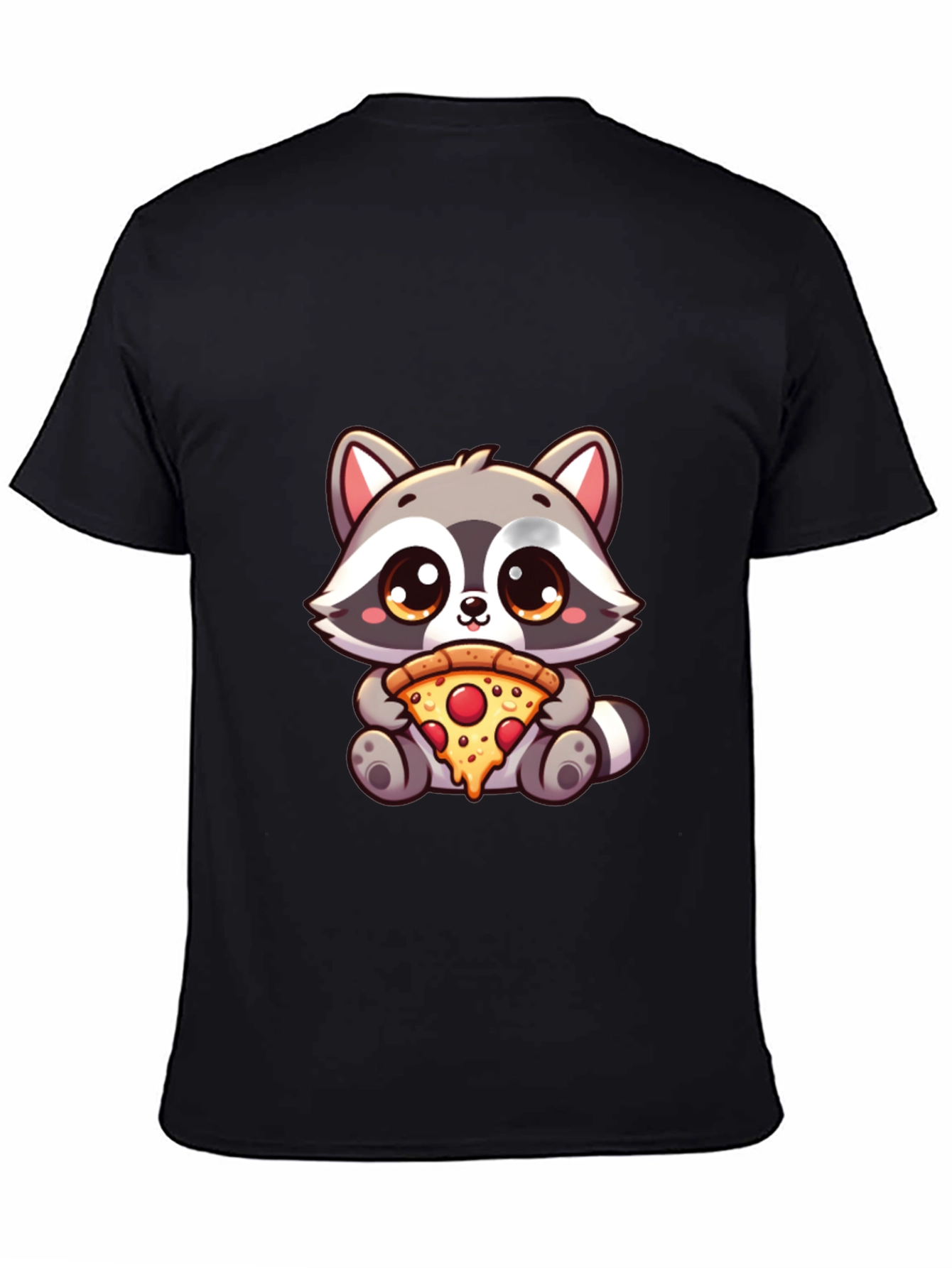 Black Cute Raccoon Pizza T-Shirt - Unisex Graphic Tee view 4