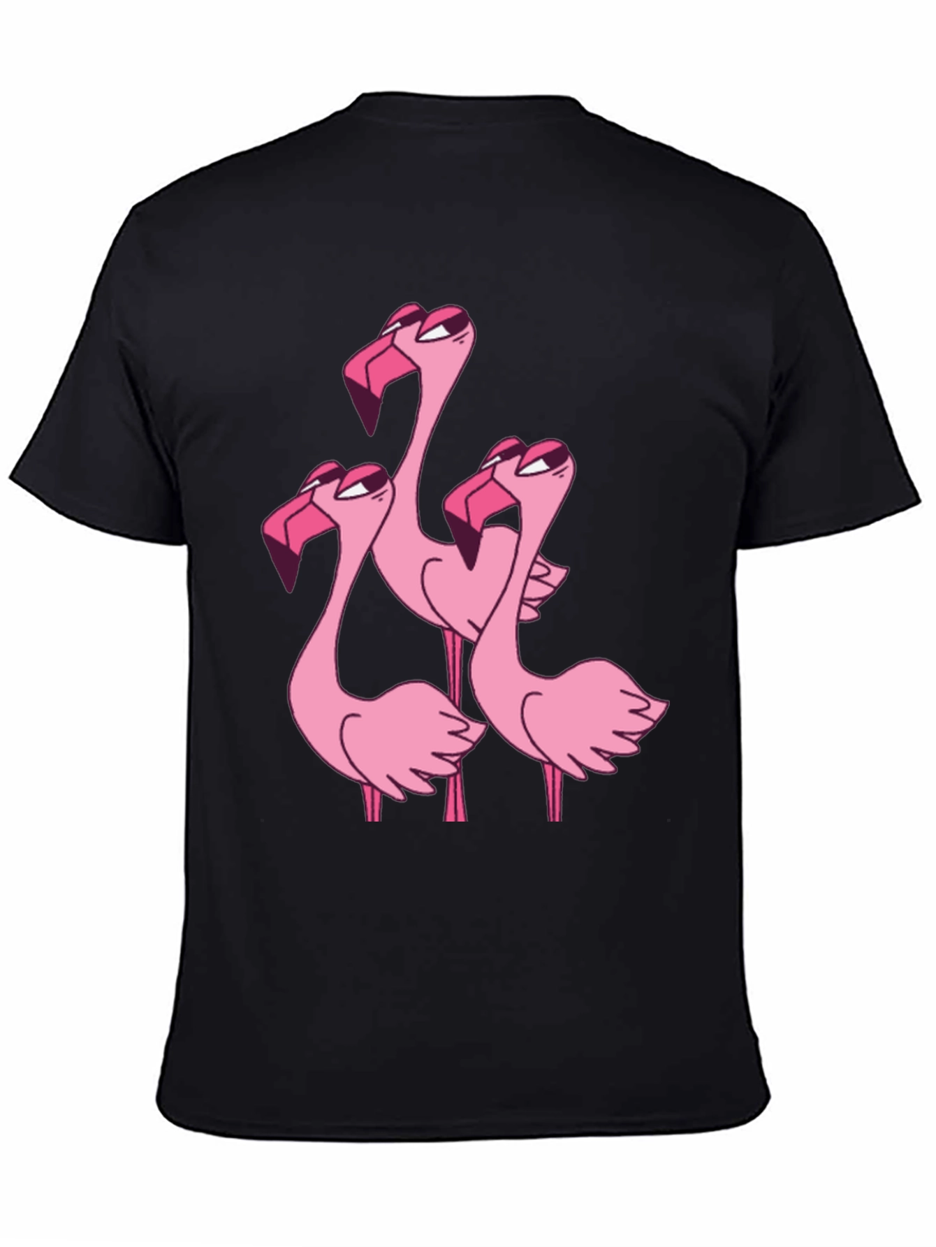 Black Flamingo Cartoon Graphic Black T-Shirt view 4
