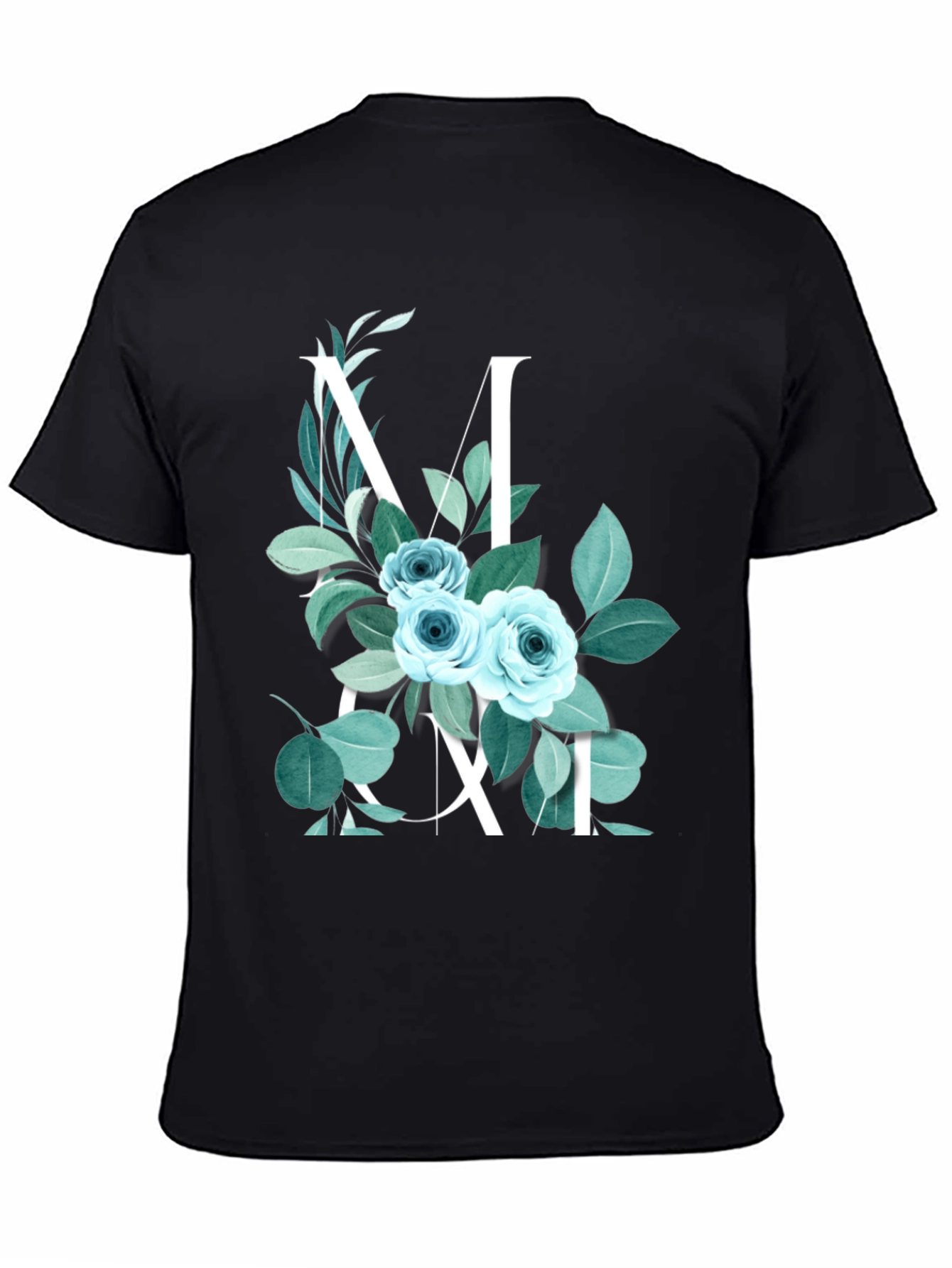Black Floral Initial T-Shirt - M view 4