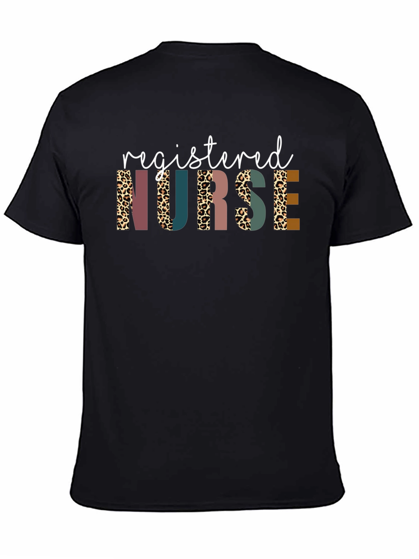 Black Registered Nurse Leopard Print Graphic T-Shirt view 4