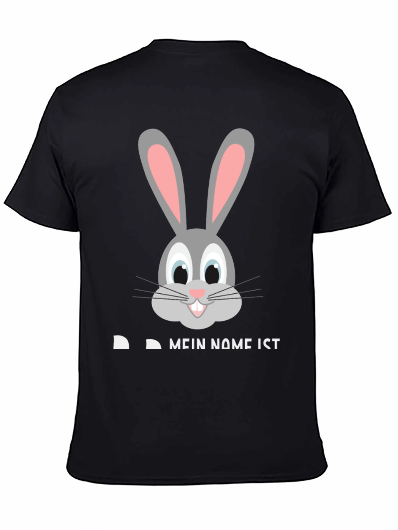 Black Funny Rabbit Face T-Shirt - "My Name Is..." Design view 4