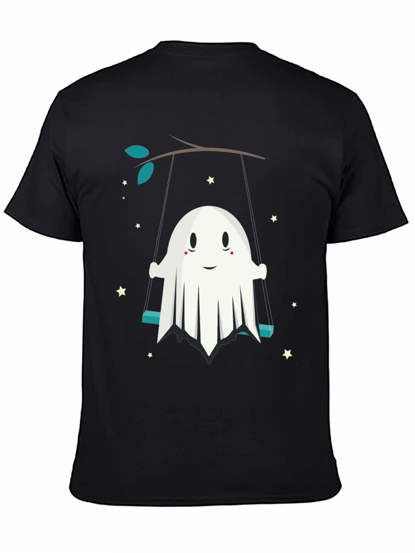 Black Cute Ghost on Swing Graphic Tee - Halloween Shirt view 4