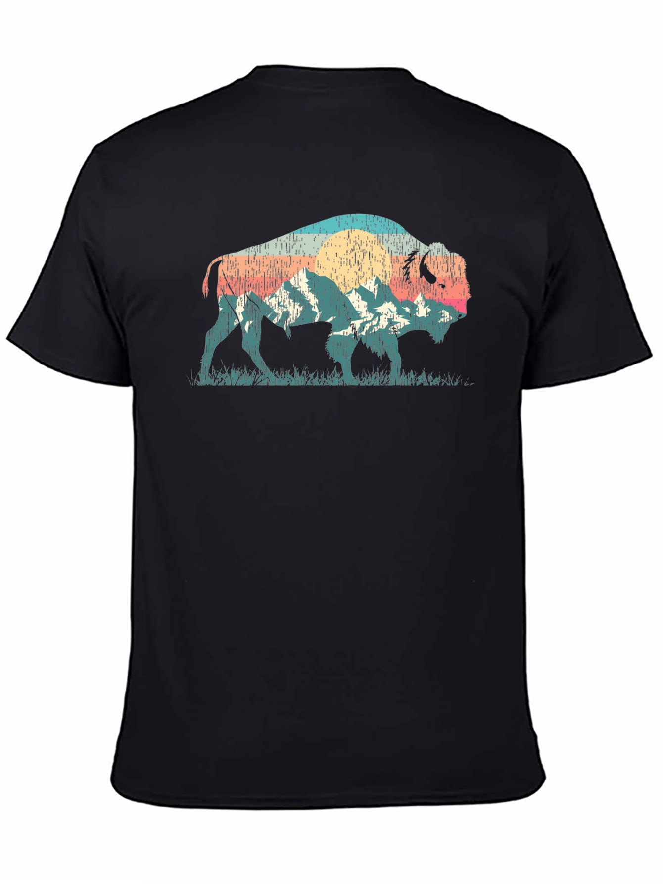 Black Retro Buffalo Mountain T-Shirt view 4