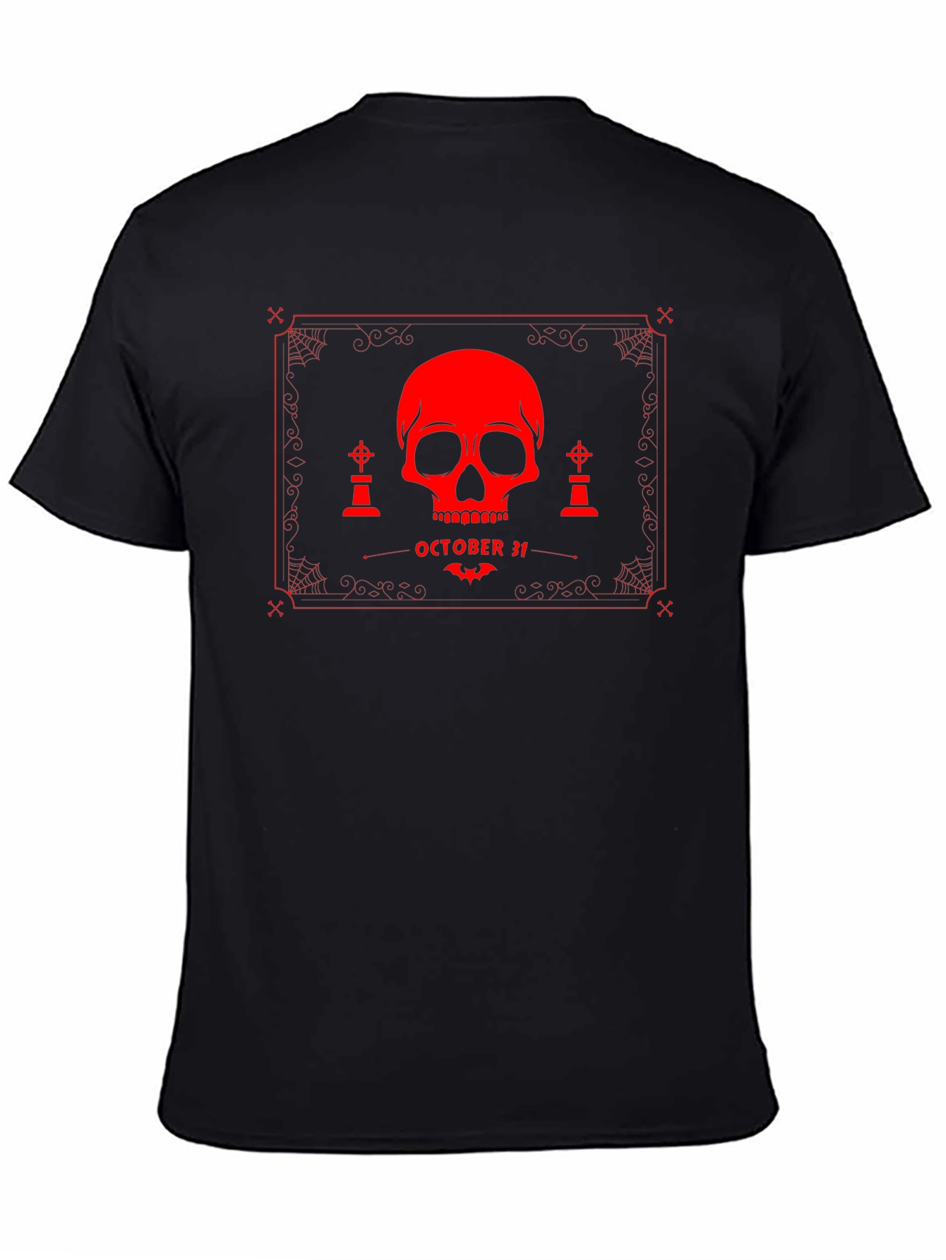Black Halloween Skull Graphic T-Shirt view 4