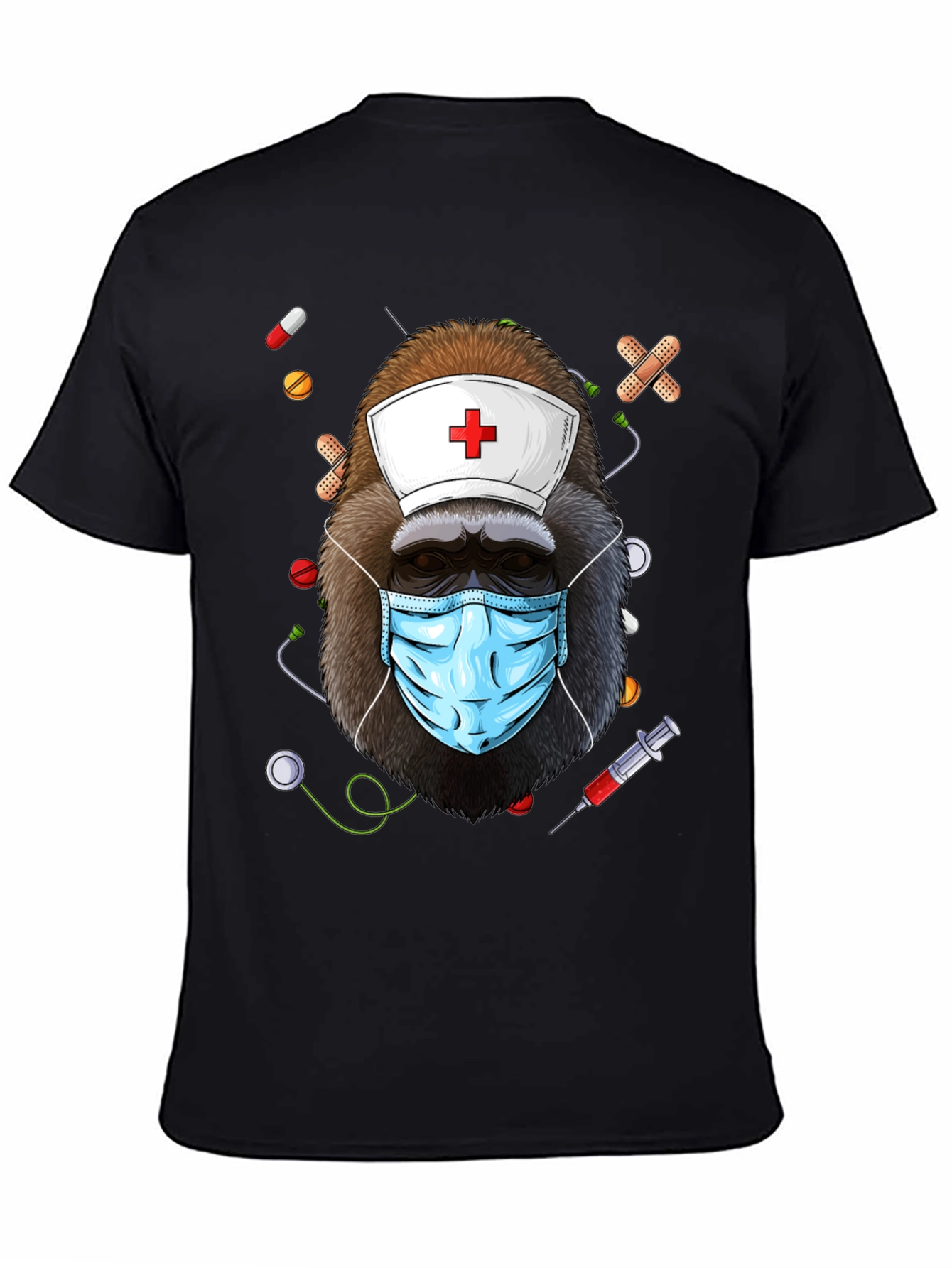Black Nurse Gorilla T-Shirt - Medical Humor Tee view 4