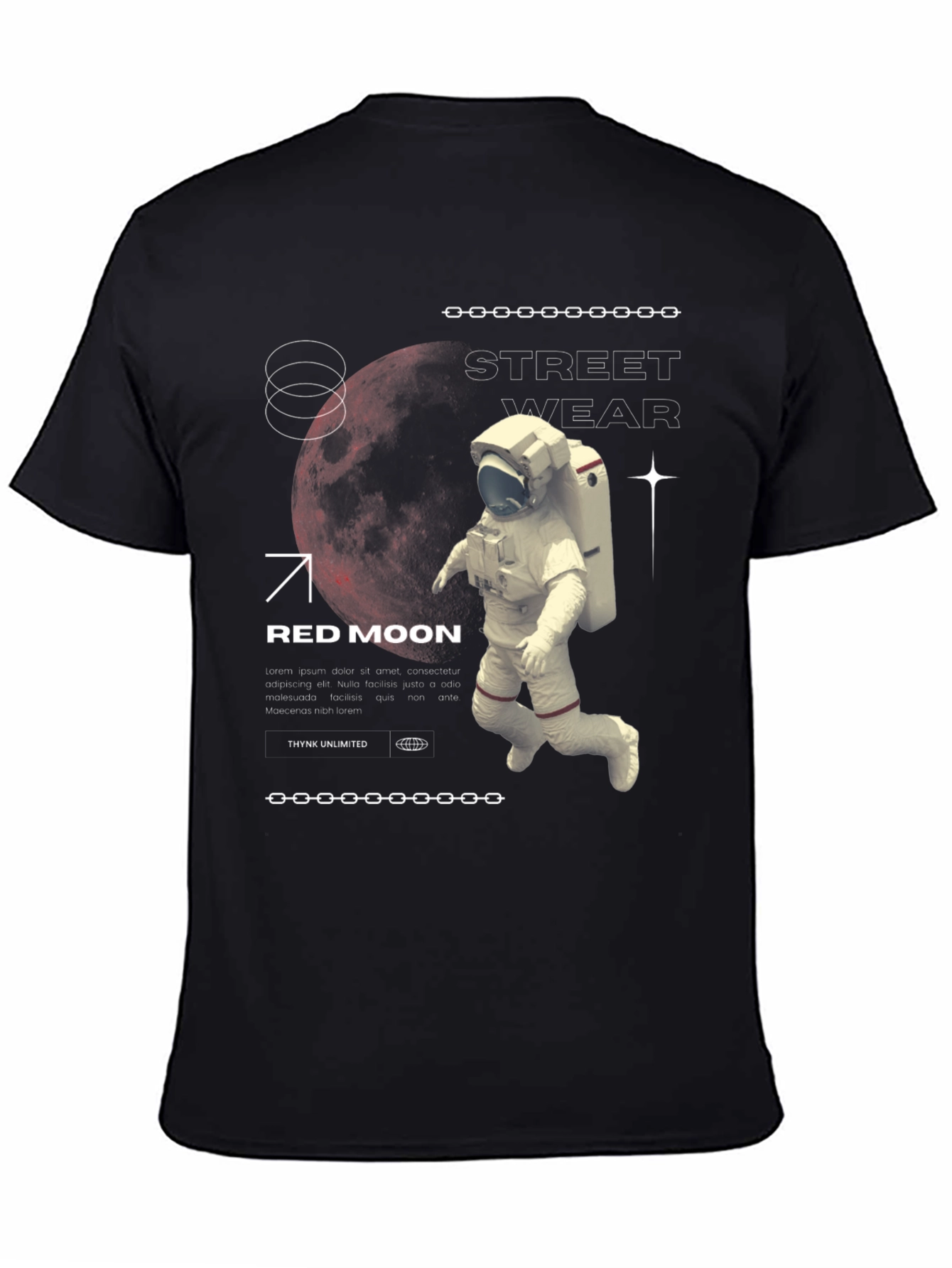 Black Red Moon Streetwear Graphic Tee view 4