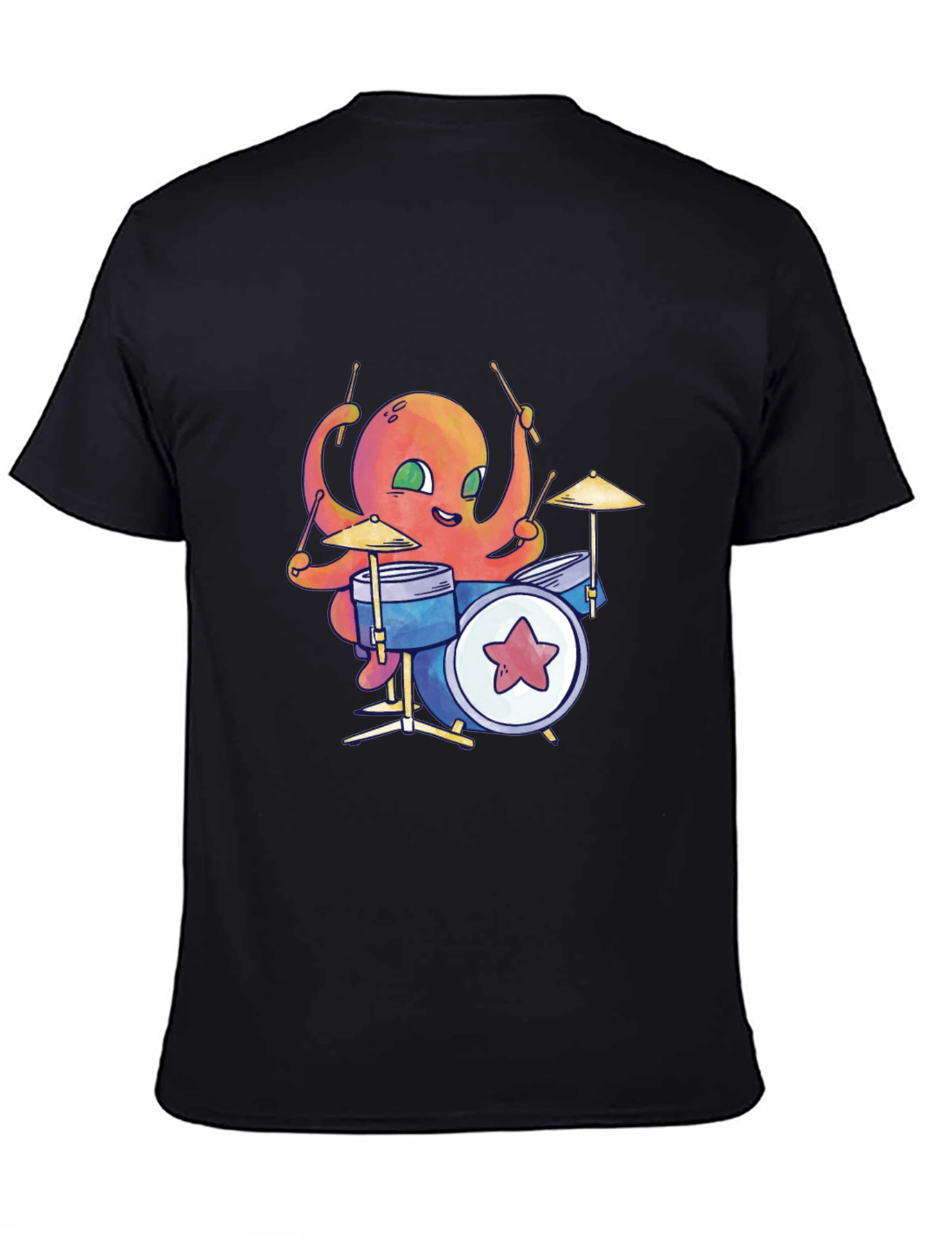 Black Octopus Drummer Black T-Shirt view 4