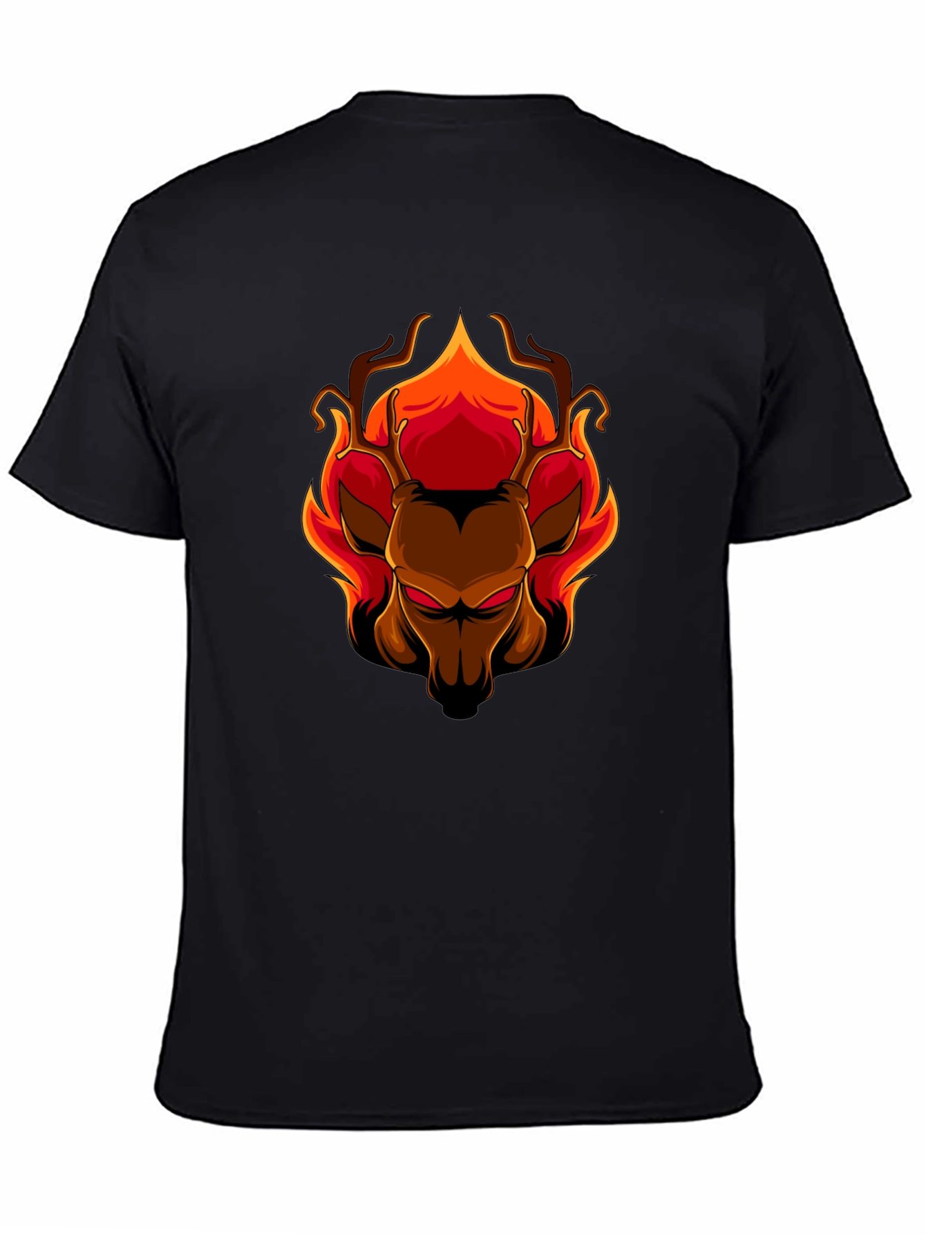 Black Fiery Deer Graphic Tee - Black Cotton T-Shirt view 4