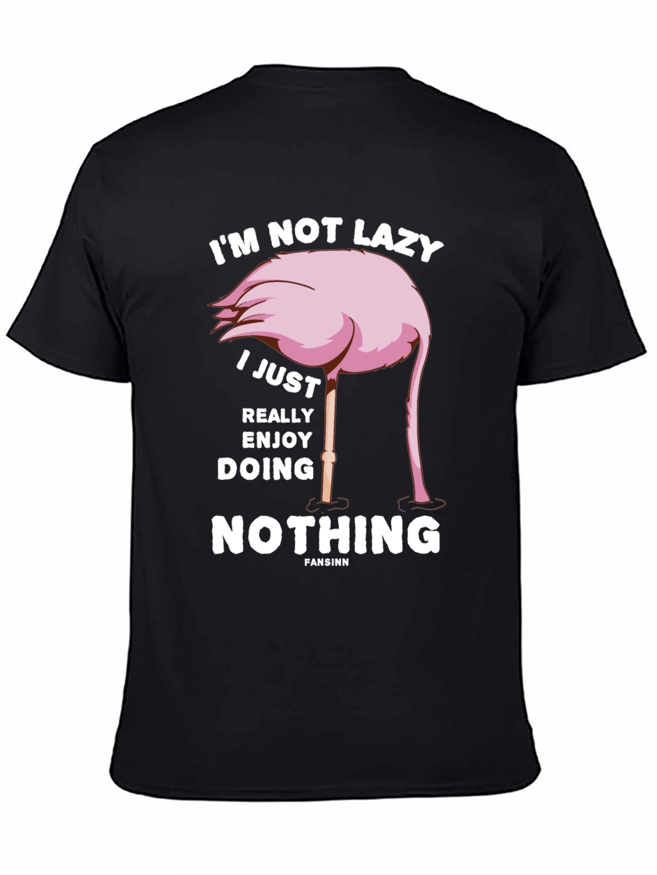 Black Funny Flamingo Lazy T-Shirt view 4