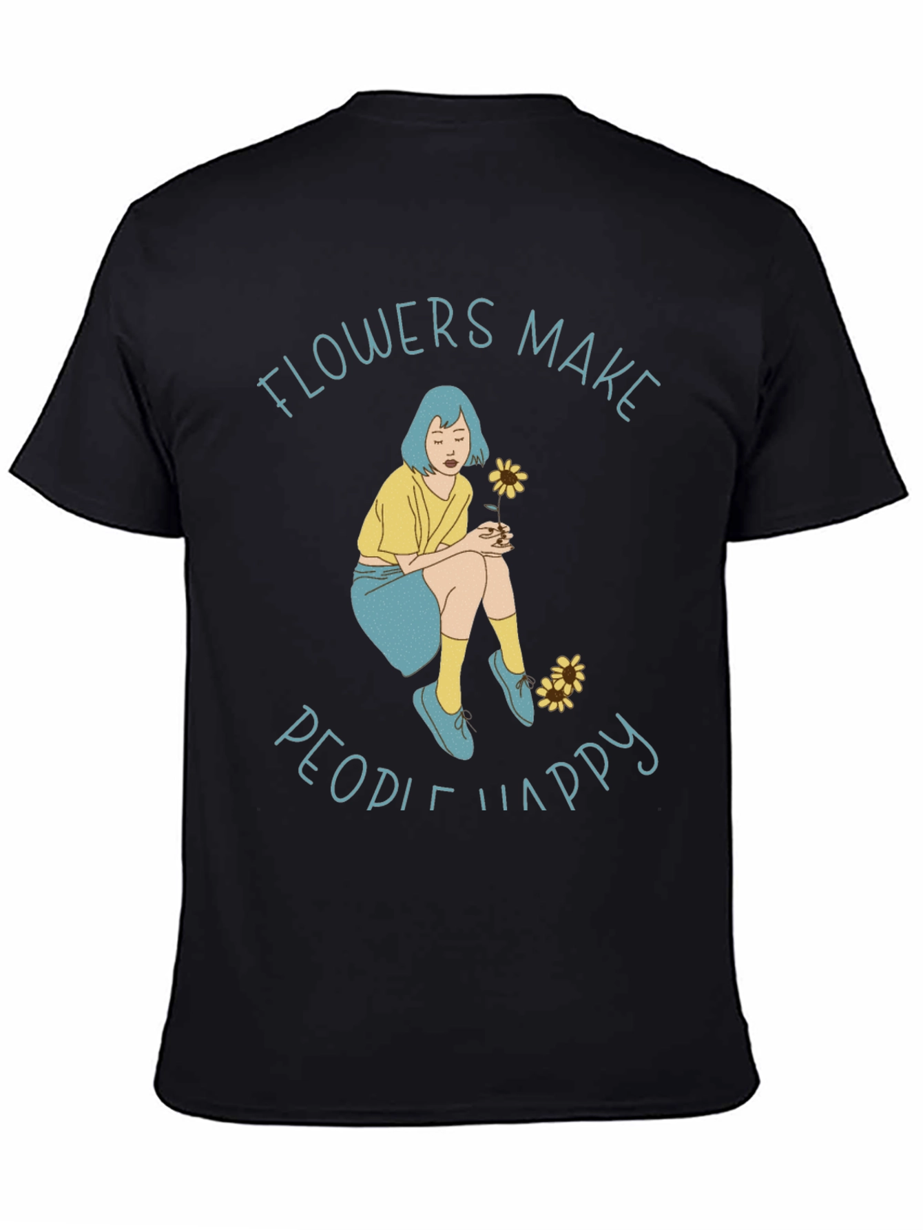 Black Flowers Make People Happy Graphic Tee view 4