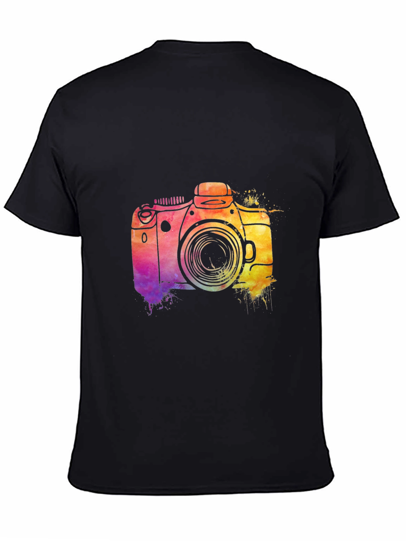 Black Watercolor Camera Graphic T-Shirt view 4