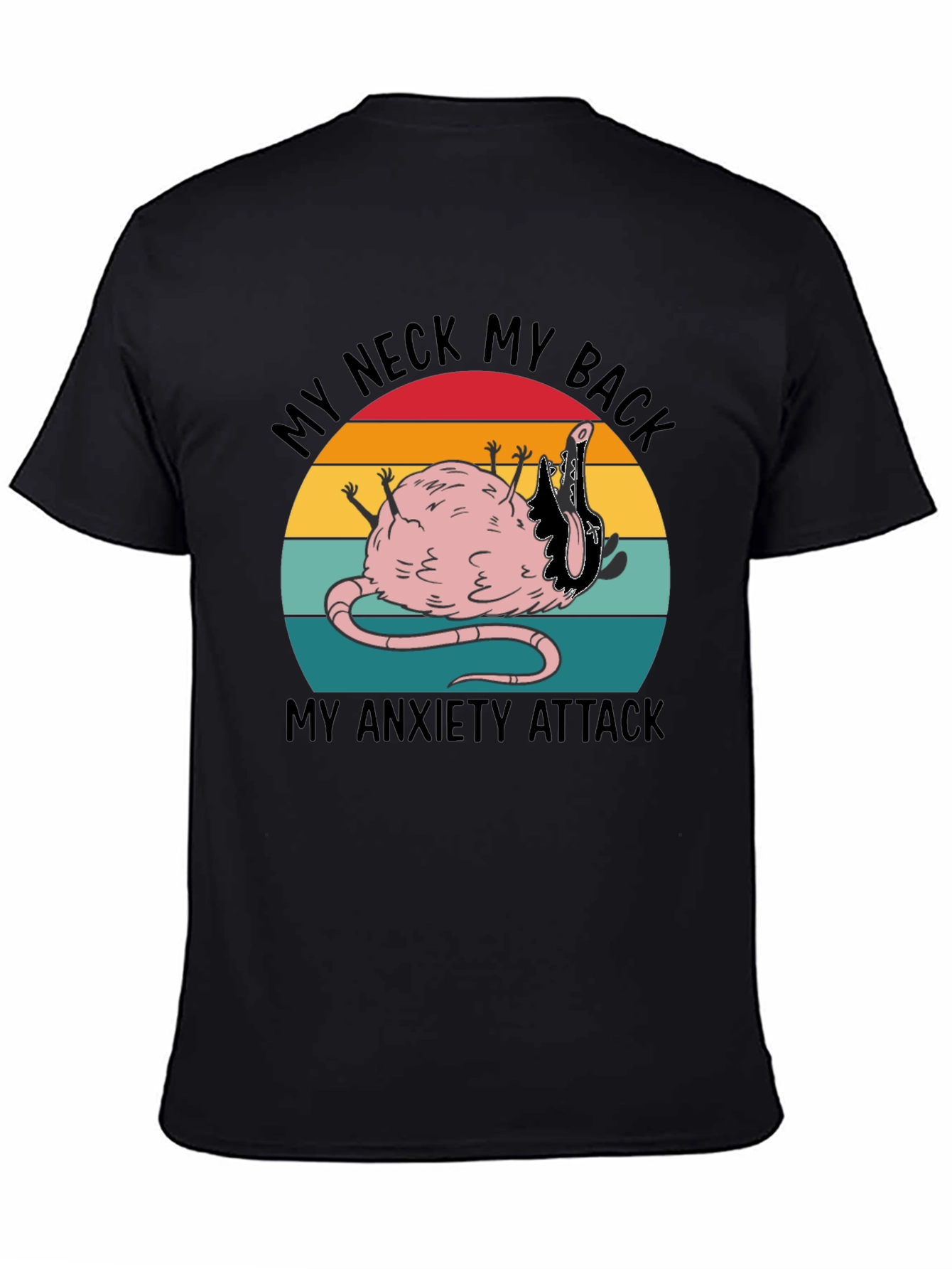 Black Funny 'My Neck My Back' Rat Anxiety T-Shirt view 4