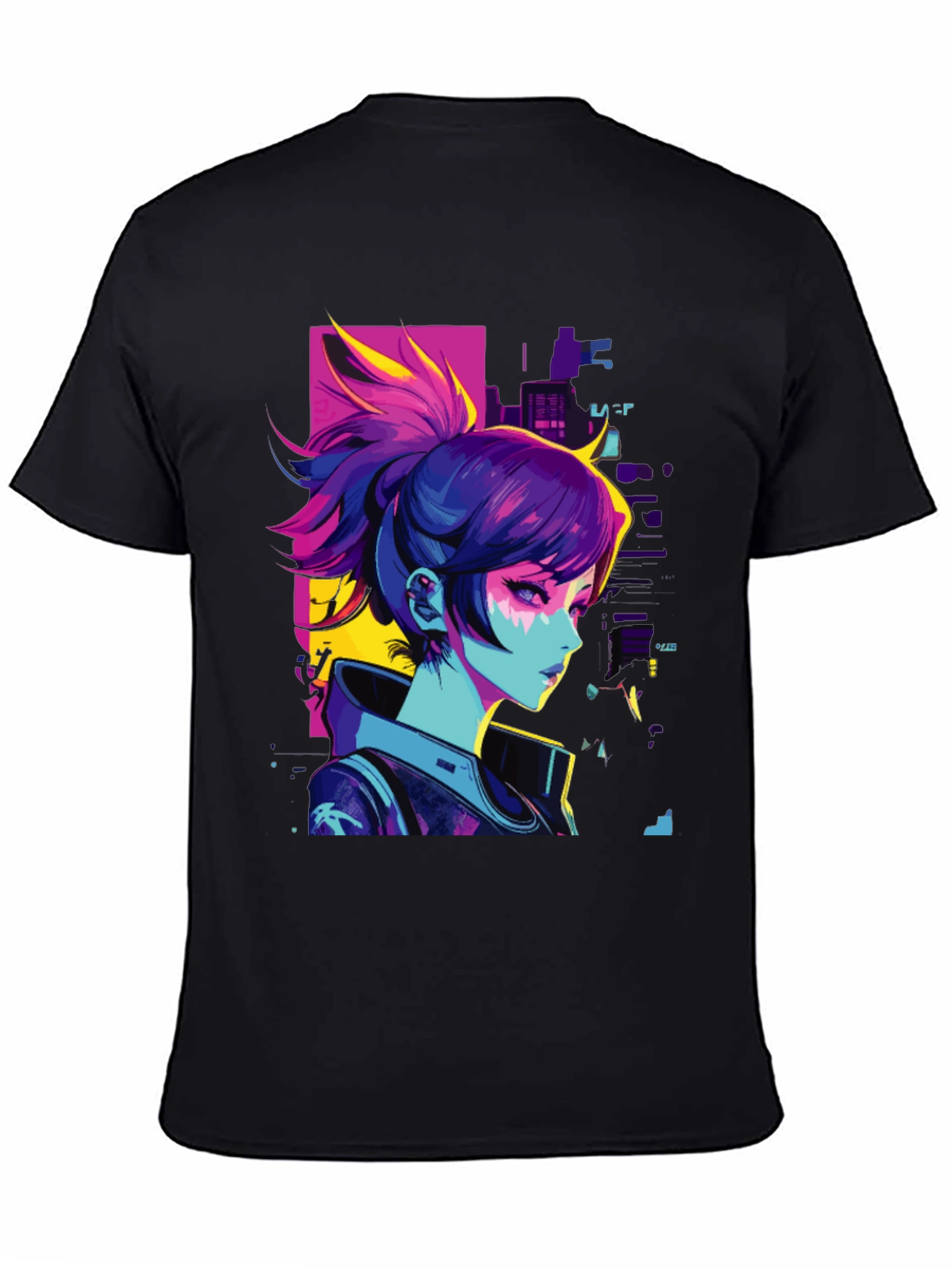 Black Cyberpunk Anime Girl Graphic Black T-Shirt view 4