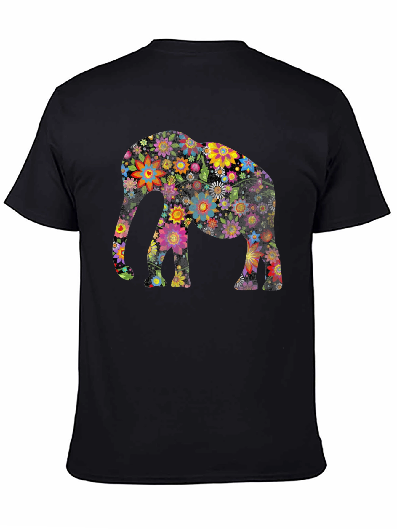 Black Floral Elephant Graphic Tee - Black Cotton Blend view 4