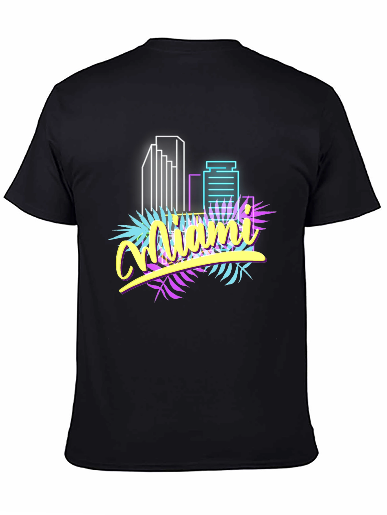Black Miami Vice Style Graphic T-Shirt - Retro Neon Design view 4