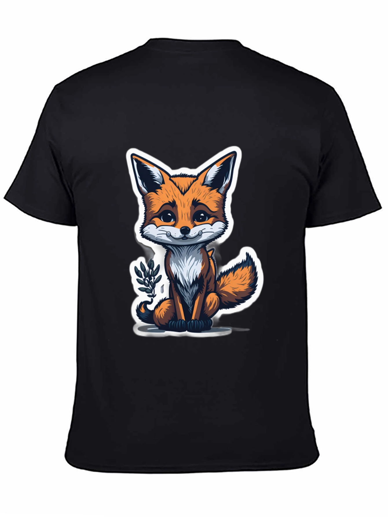 Black Cute Fox Graphic Tee - Soft Cotton Blend view 4