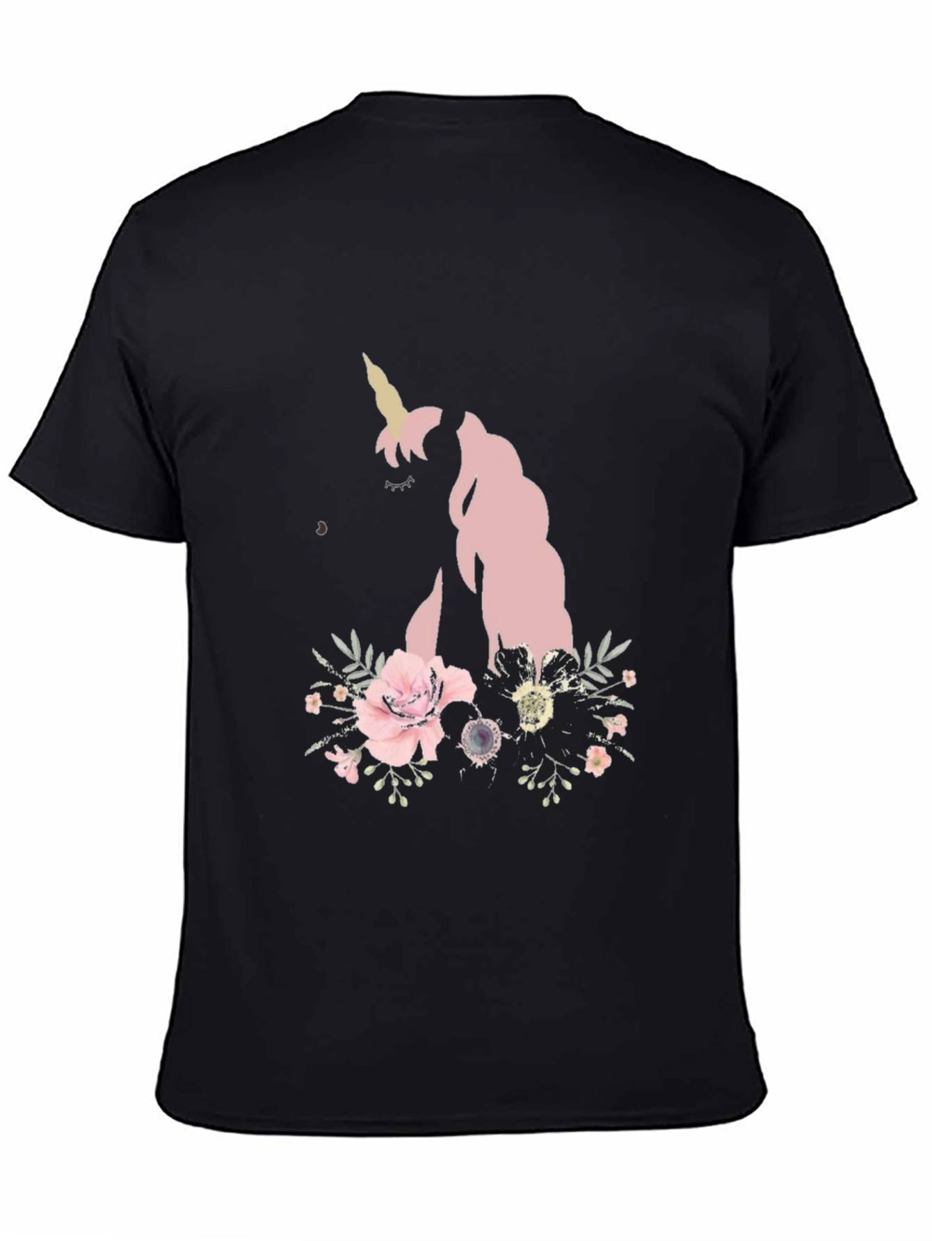 Black Floral Unicorn Black T-Shirt view 4