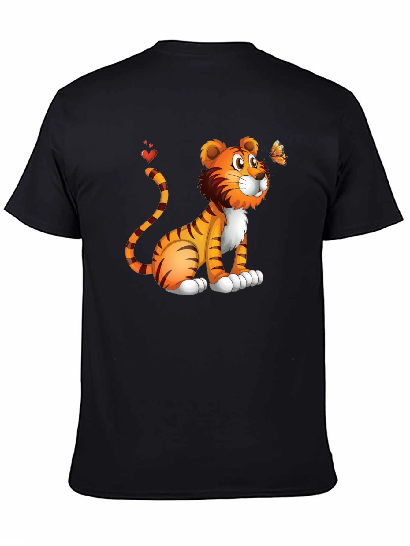 Black Tiger & Butterfly Graphic Tee - Black Cotton Blend view 4