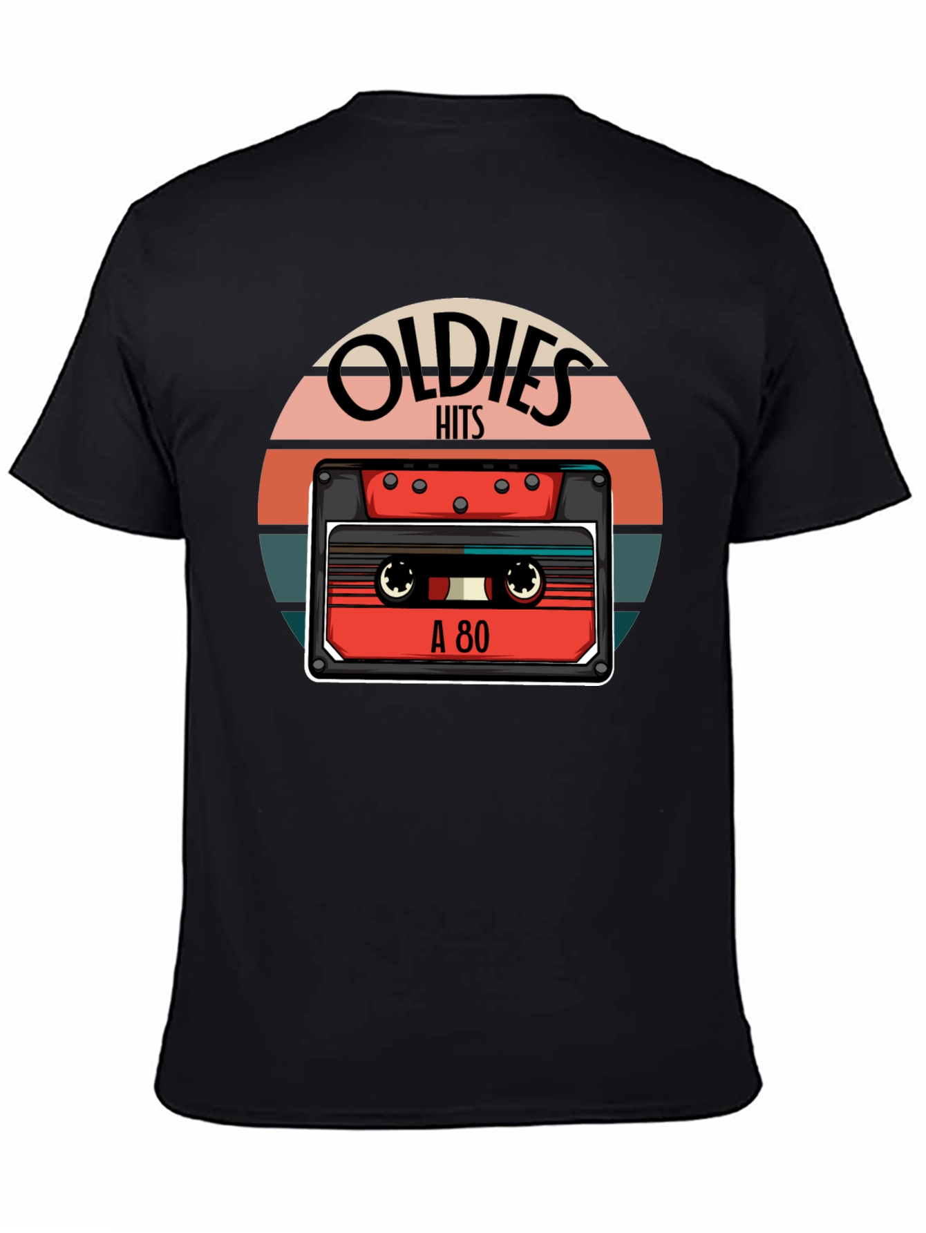 Black Oldies Hits Cassette Tape T-Shirt - Vintage 80s Retro Style Tee view 4