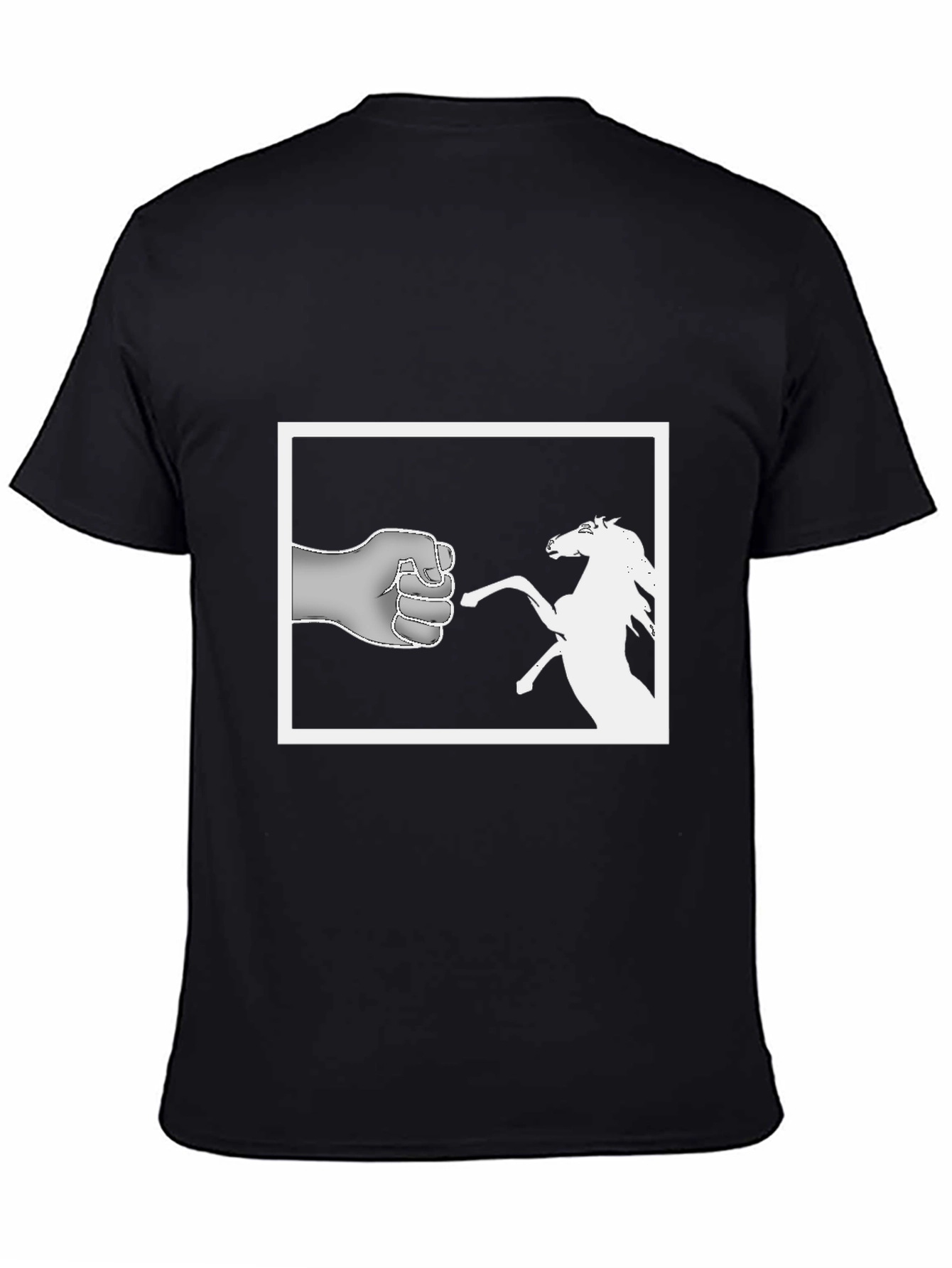 Black Humorous Fist Horse Tee - Novelty Graphic T-Shirt view 4