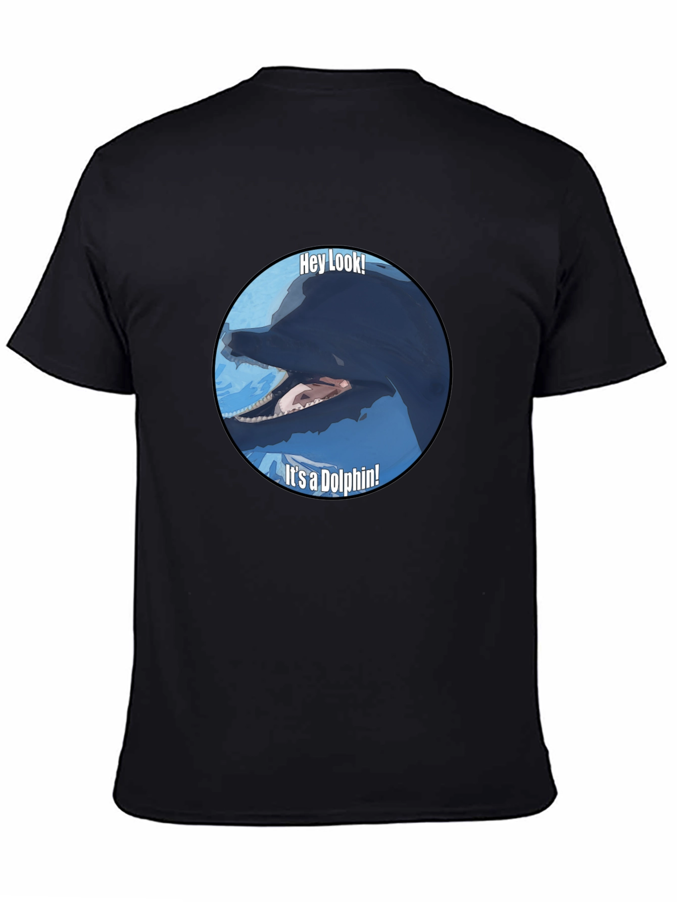 Black Funny Dolphin Graphic Print T-Shirt - Black view 4