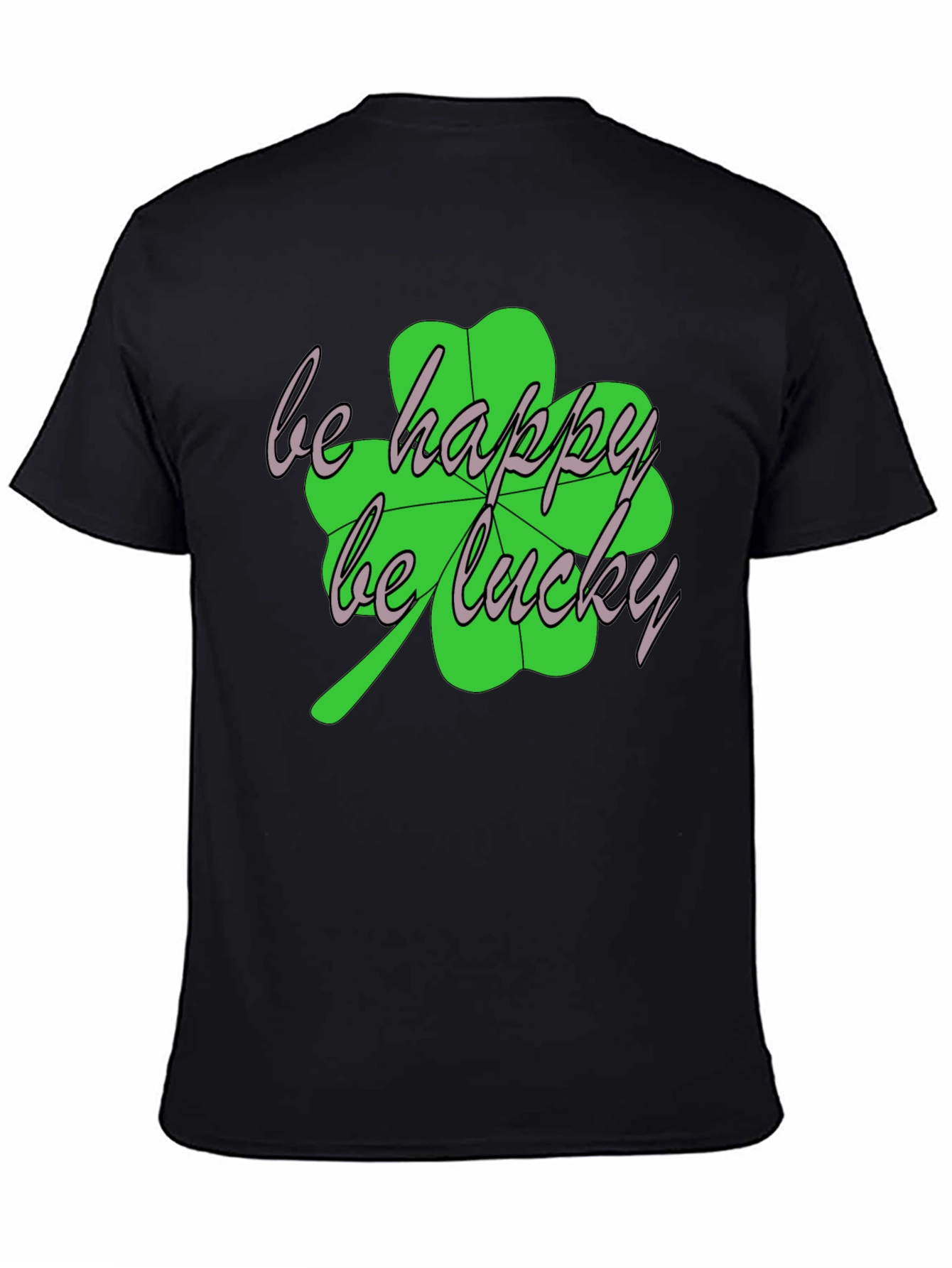 Black Lucky Clover Graphic Tee - Be Happy, Be Lucky T-Shirt view 4