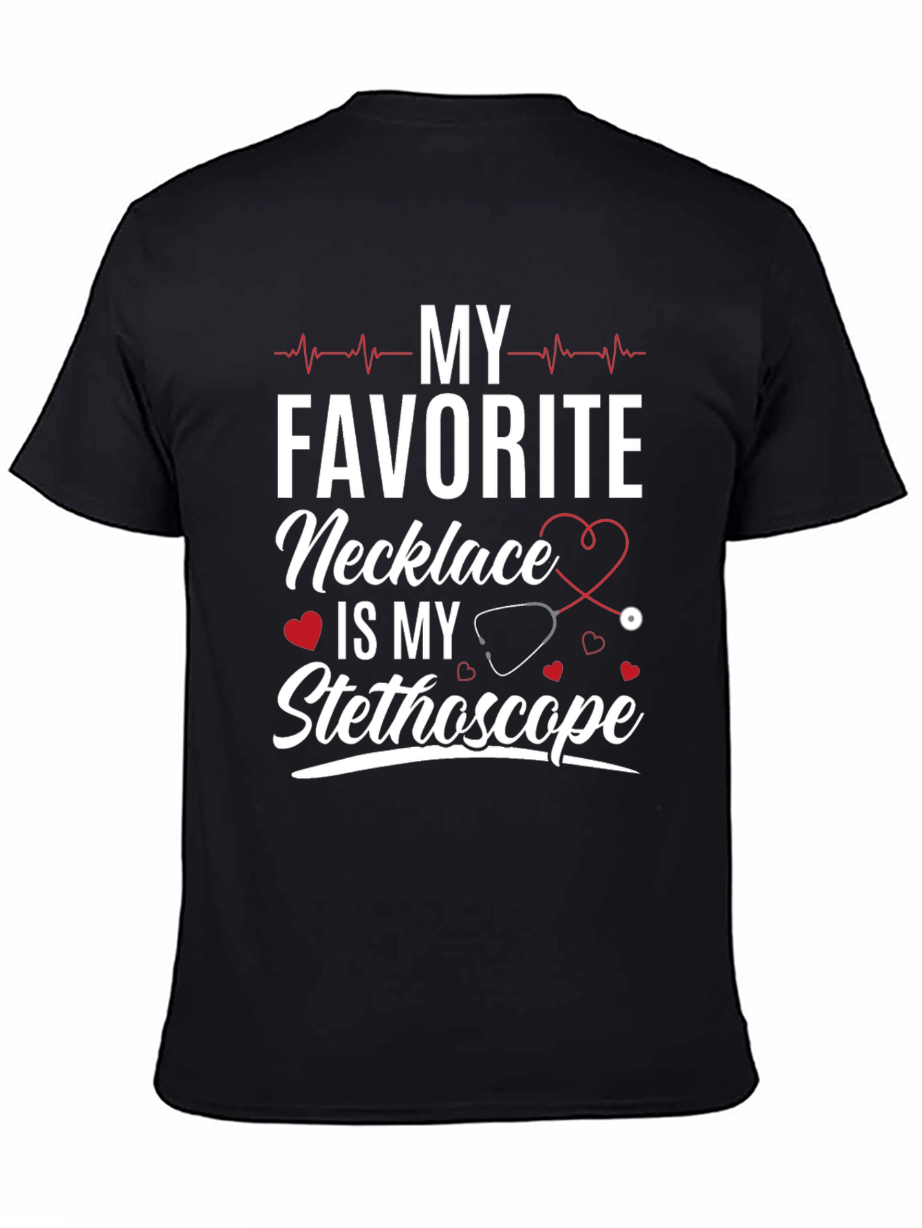 Black My Favorite Necklace Stethoscope Tee view 4