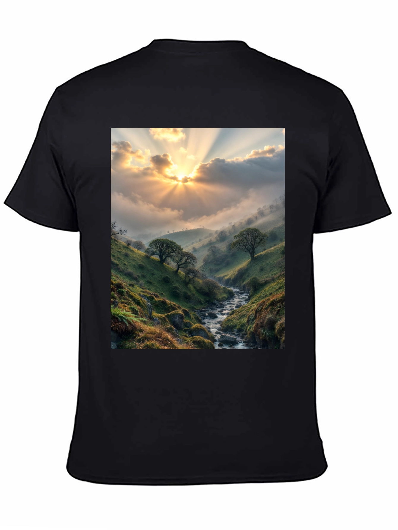 Black Sunlit Valley T-Shirt - Nature Scenery Tee view 4