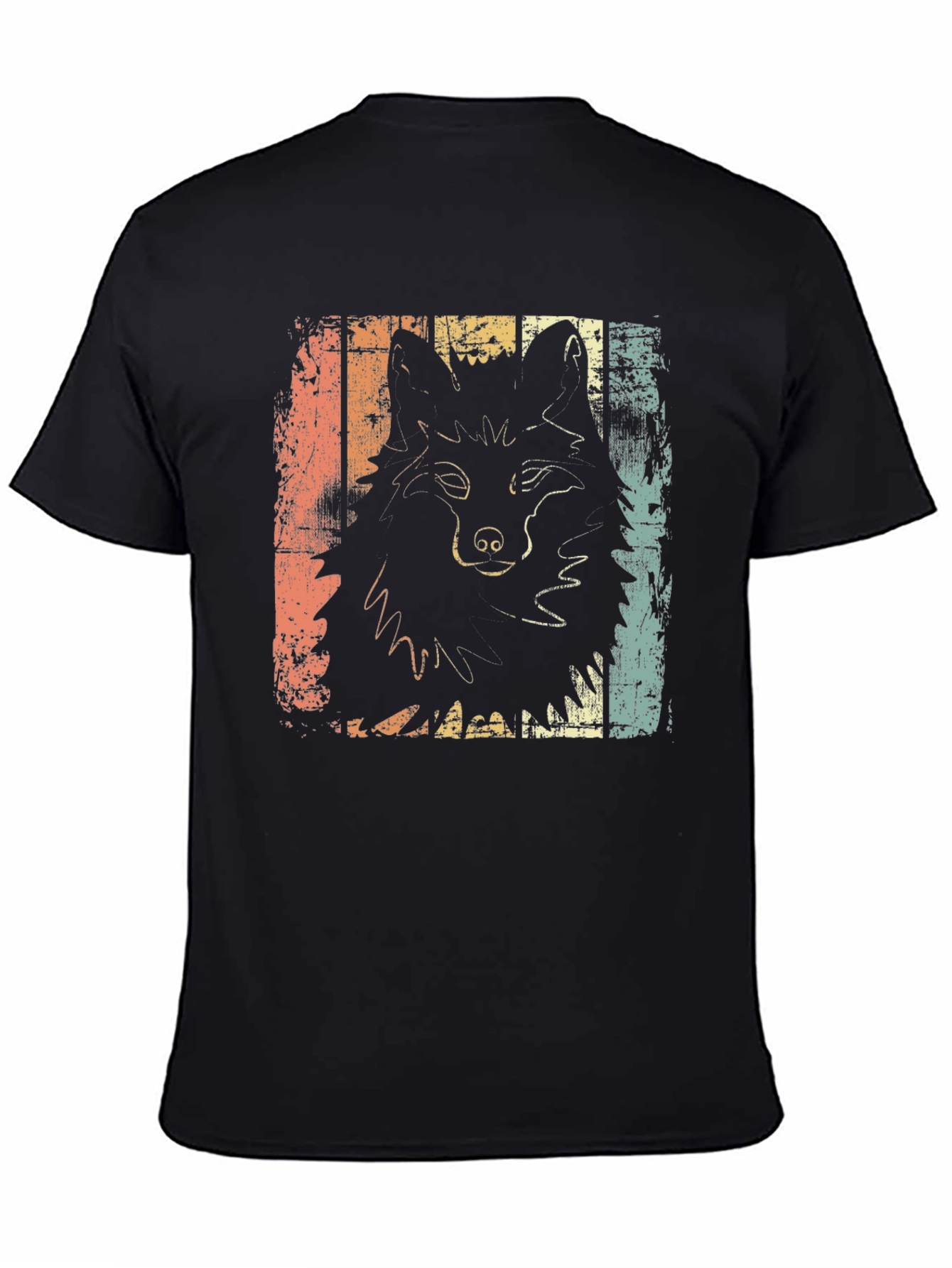Black Retro Wolf Graphic Tee - Distressed Style view 4