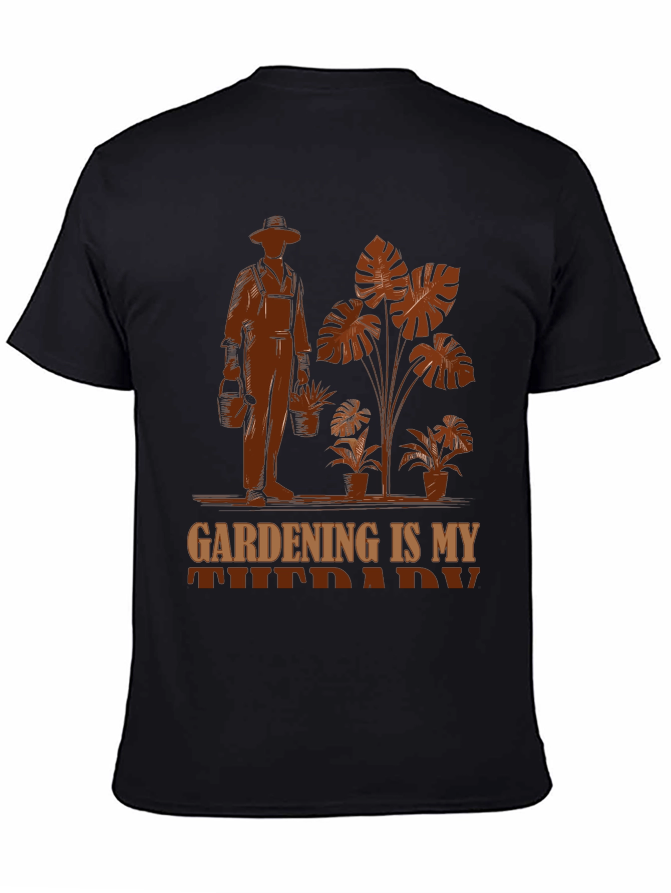 Black Gardening Is My Therapy T-Shirt - Gardener Gift view 4
