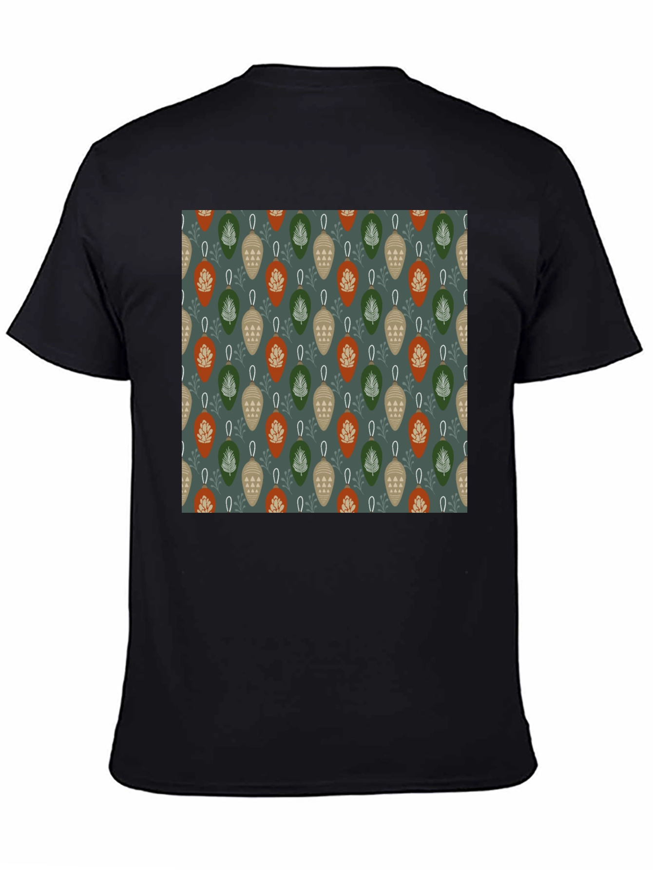 Black Festive Ornament Pattern T-Shirt view 4