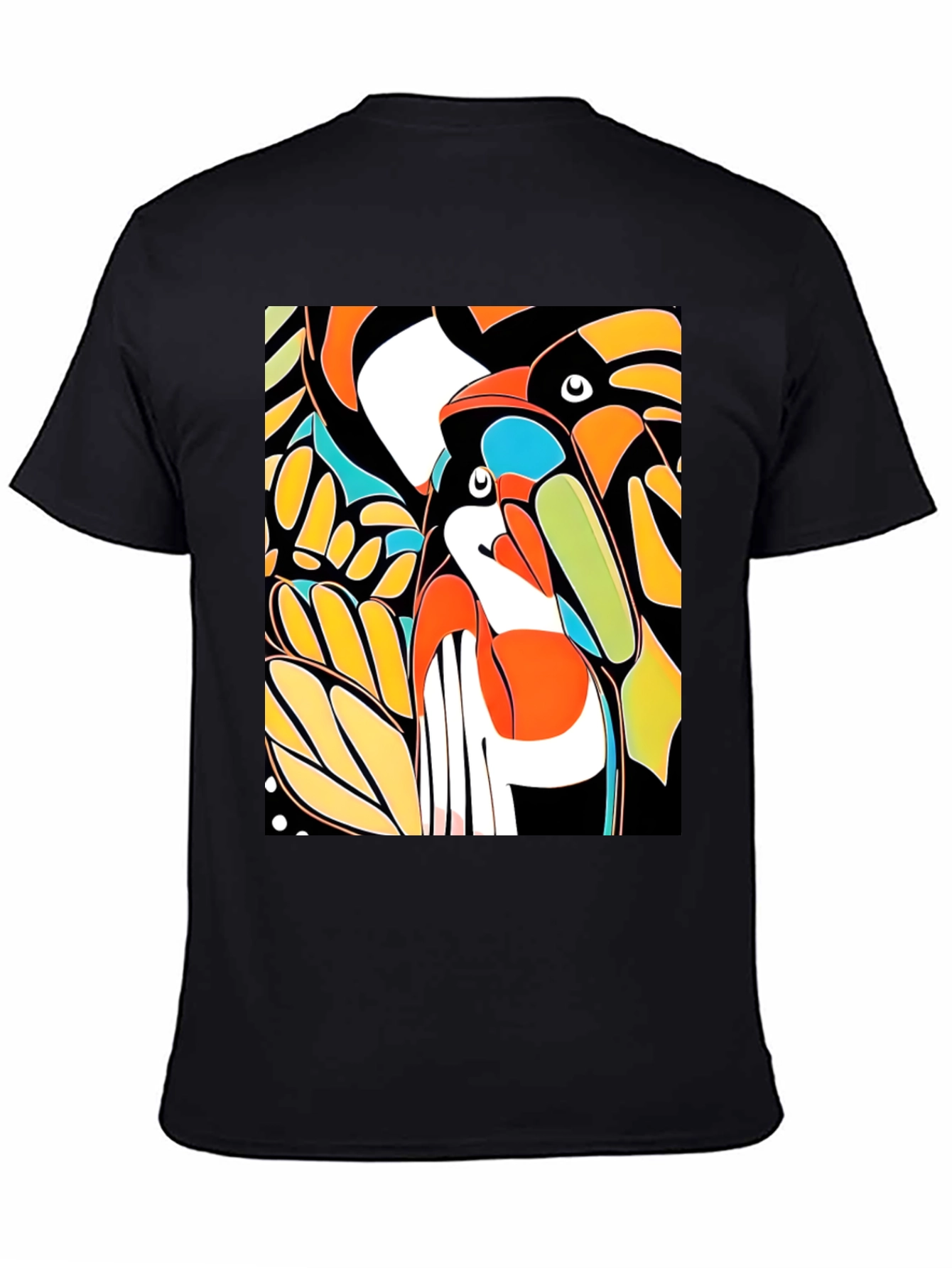 Black Abstract Toucan Print Black T-Shirt view 4