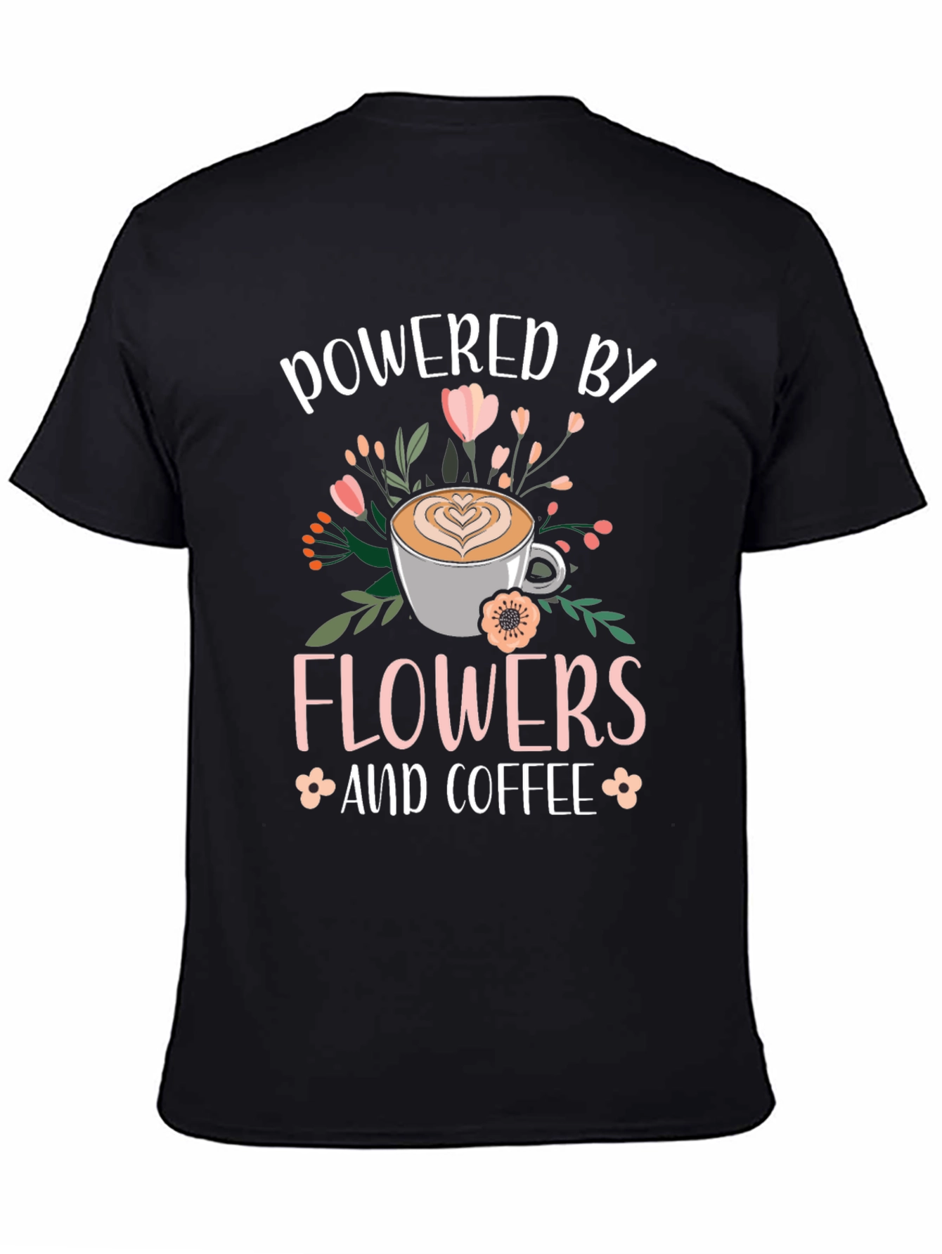 Black Powered By Flowers and Coffee Graphic Tee view 4