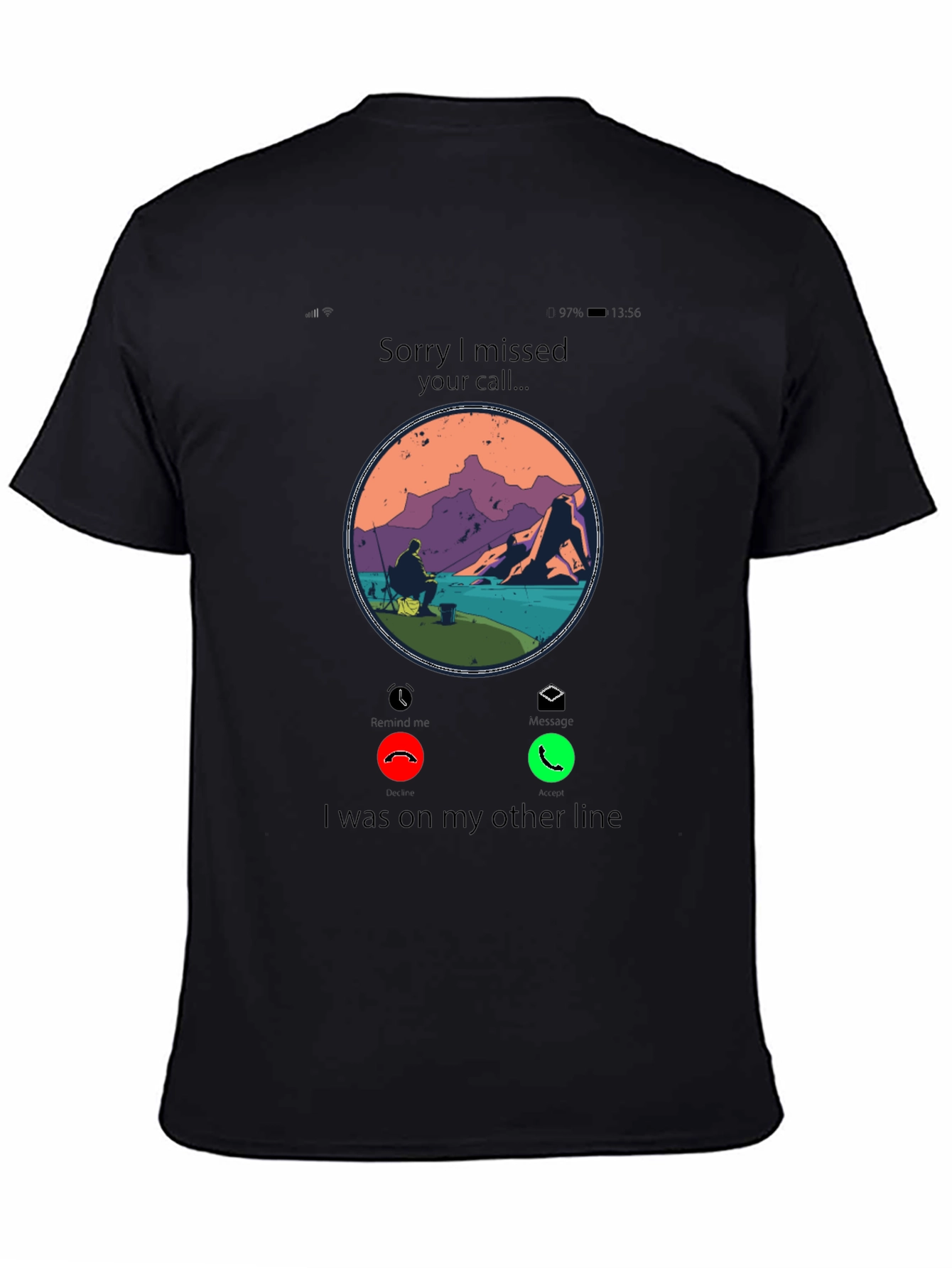 Black Missed Call Fishing T-Shirt -  On the Line view 4
