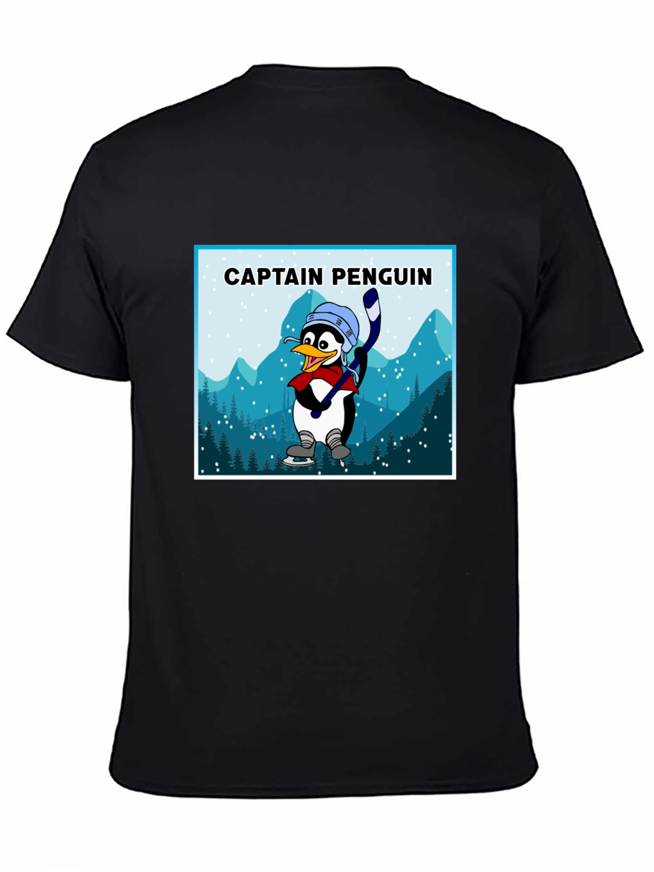 Black Captain Penguin Graphic Tee - Black Cotton T-Shirt view 4
