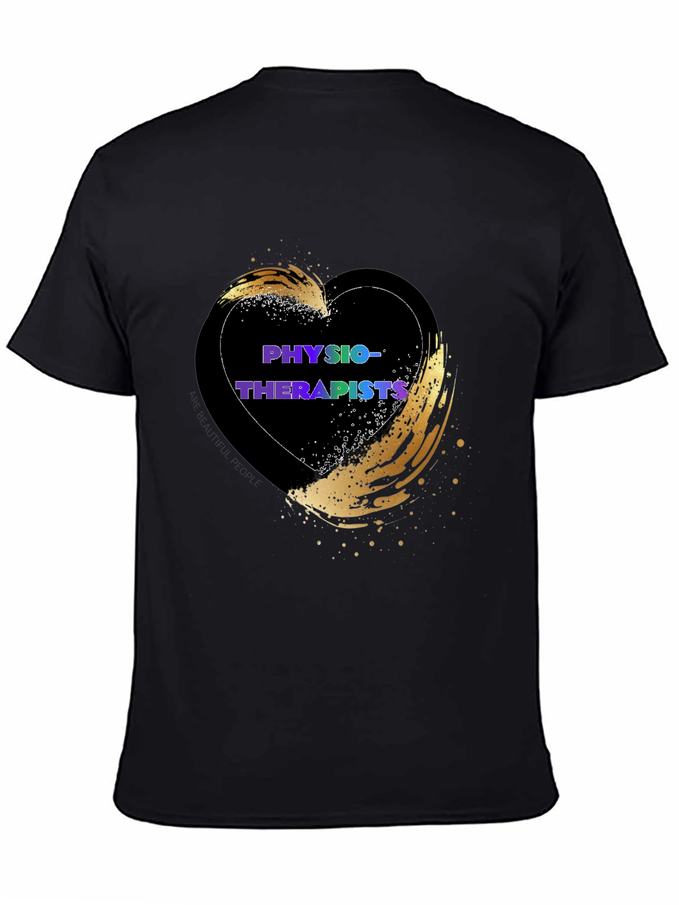 Black Physiotherapist Heart T-Shirt - Gold Accent view 4