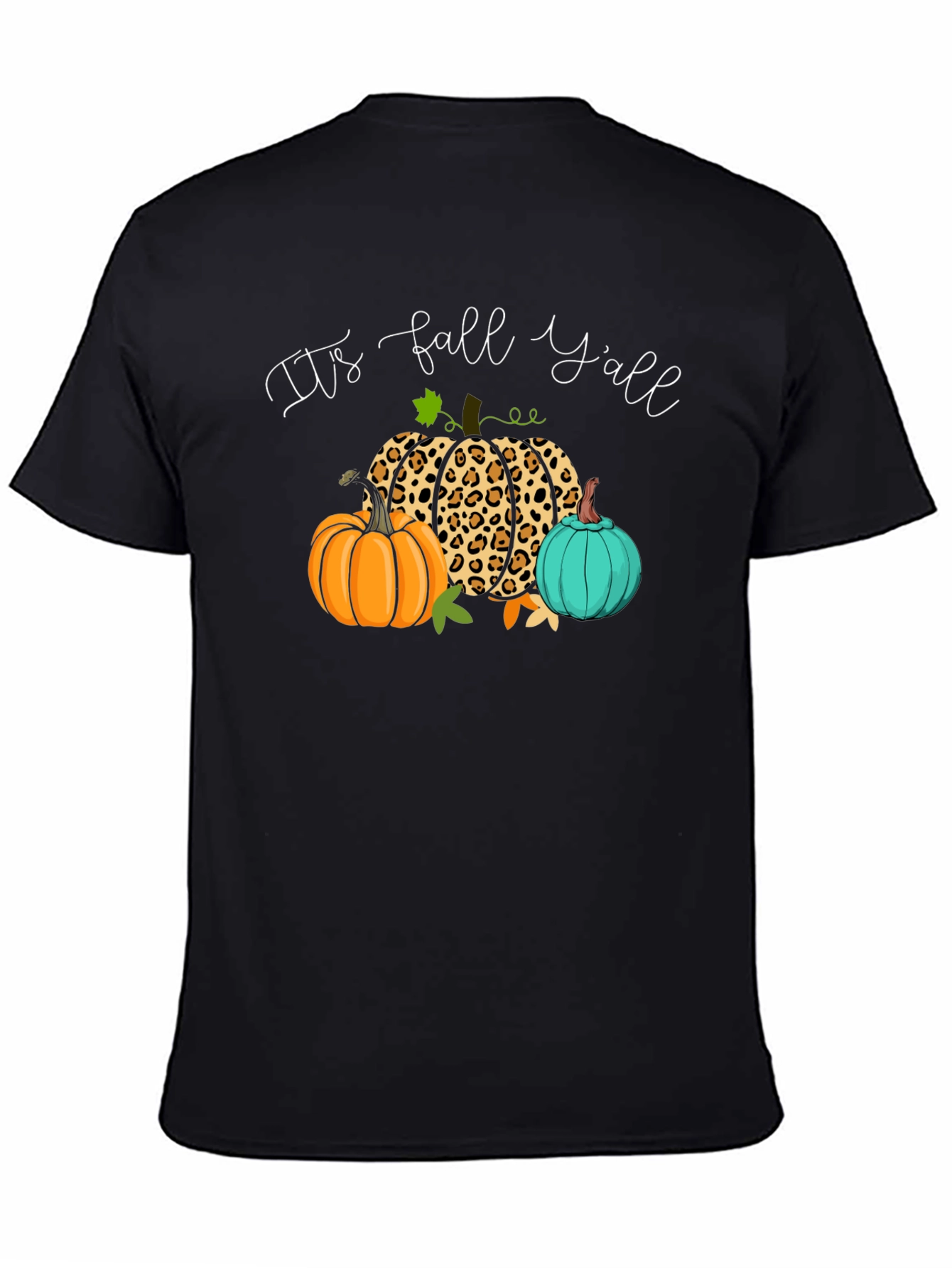 Black It's Fall Y'all Pumpkin Leopard T-Shirt view 4