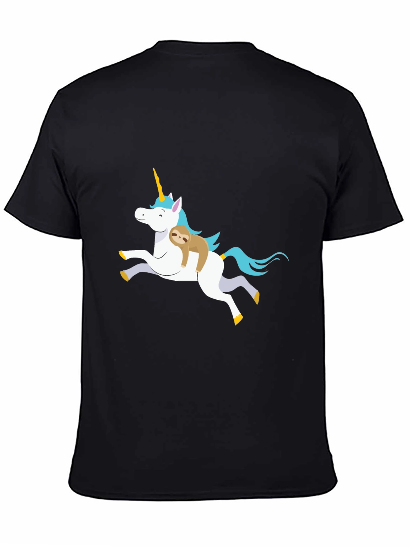 Black Unicorn Sloth Graphic T-Shirt, Black view 4