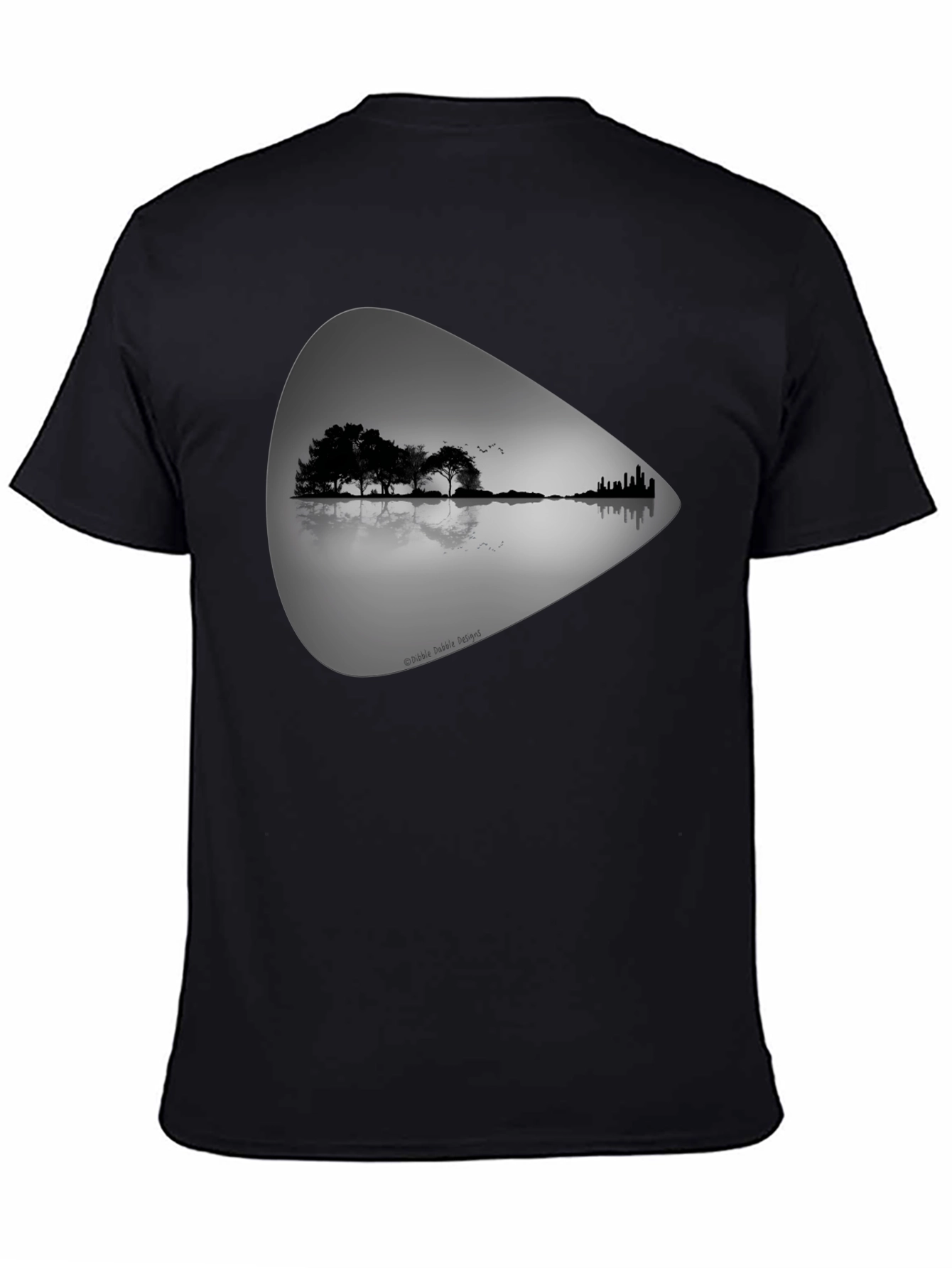 Black Guitar Landscape Graphic Tee - Black Cotton T-Shirt view 4