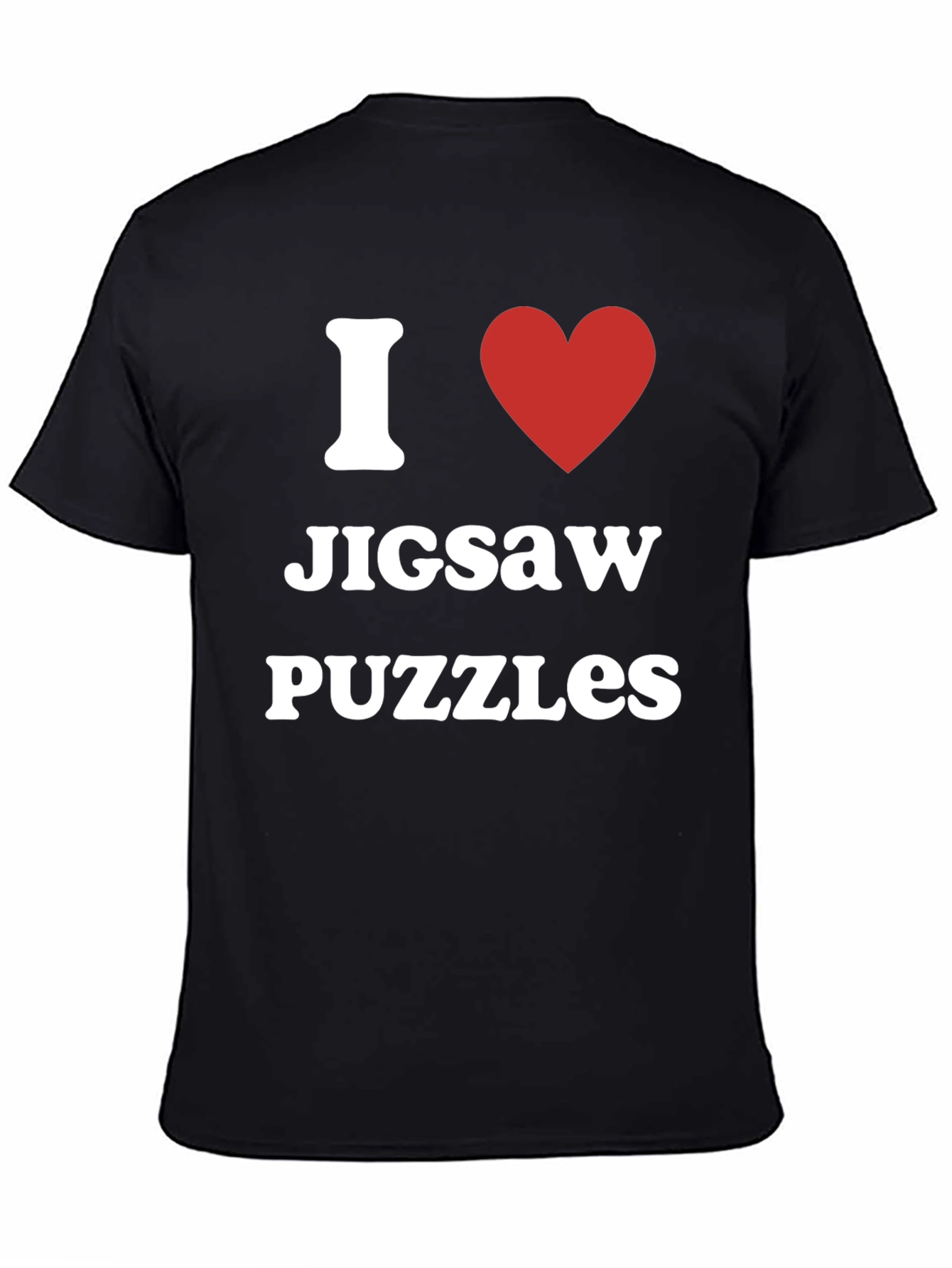Black I Heart Jigsaw Puzzles T-Shirt - Black Cotton Tee view 4